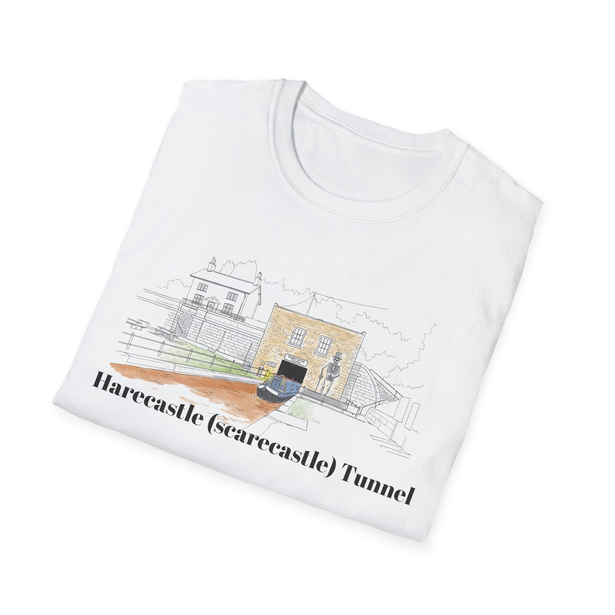 Harecastle  (Scarecastle) Tunnel Illustration T-Shirt — Vintage canal narrowbaot Te