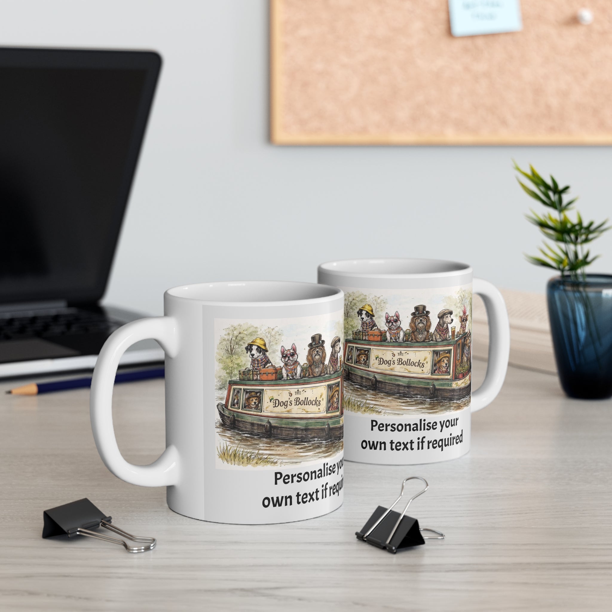 Personalise A Day on the Canal with Friends – Narrowboat “The Dog’s Bollocks” Mug | Eccentric Dogs Canal Art 