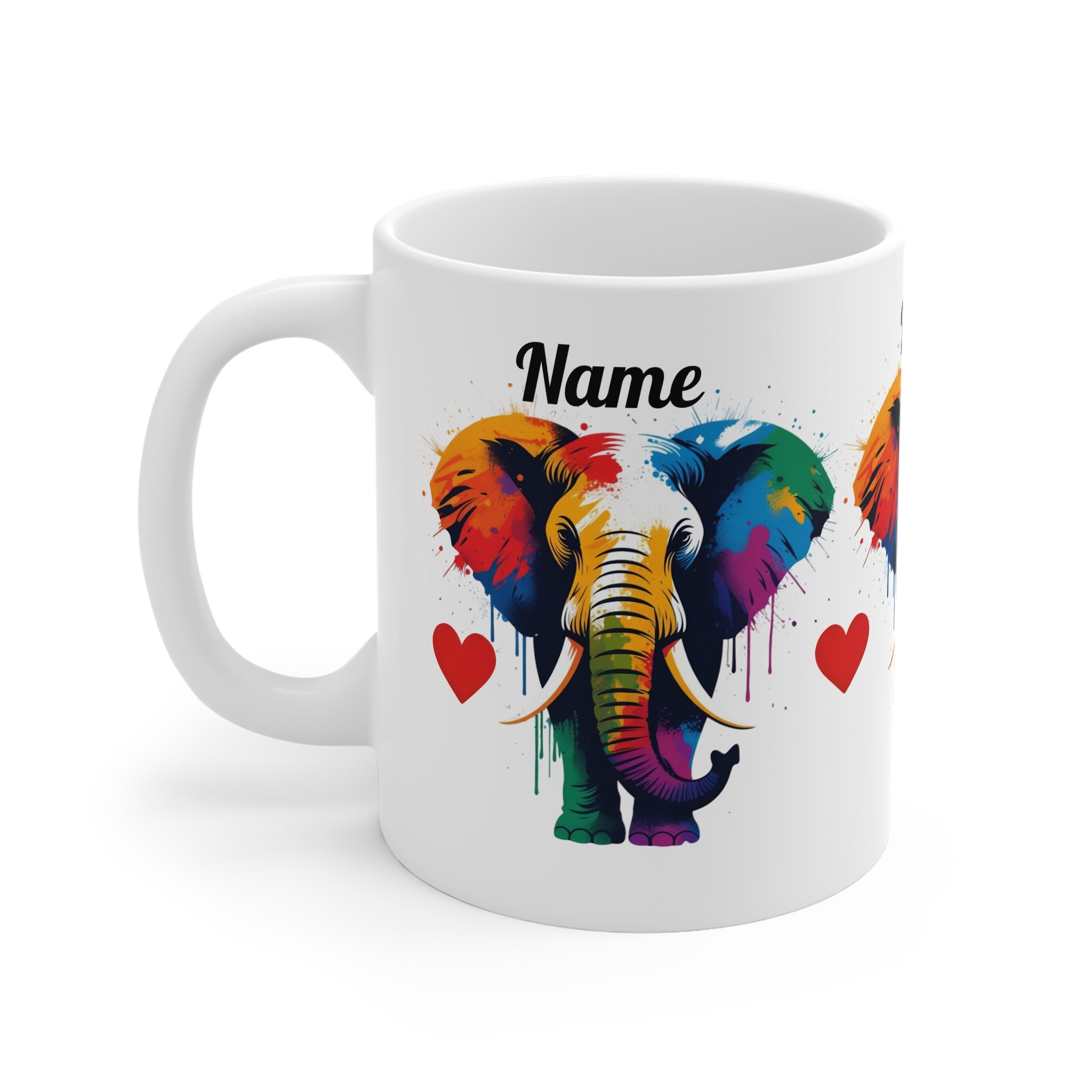 Personalised Colourful Elephant Mug — Custom Name Rainbow Elephant Coffee Cup 