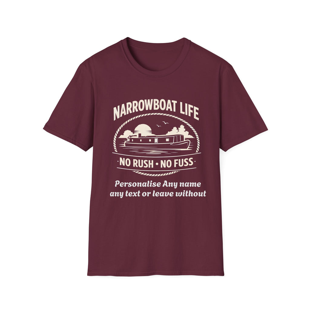 Narrowboat Life T-Shirt – 'No Rush • No Fuss' Canal Boat Tee Printify
