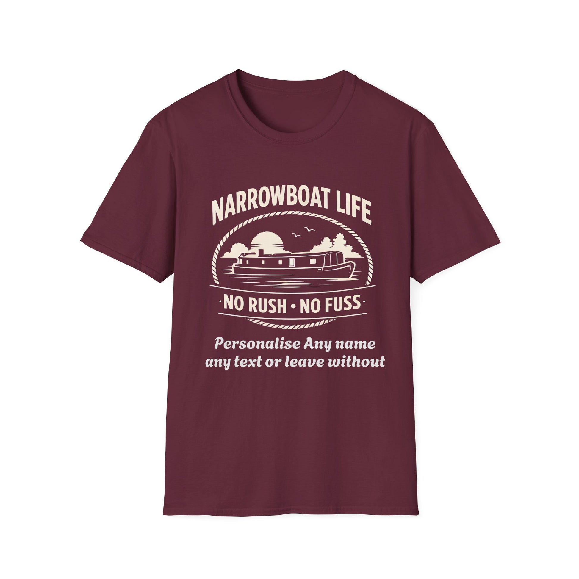 Narrowboat Life T-Shirt – 'No Rush • No Fuss' Canal Boat Tee Printify