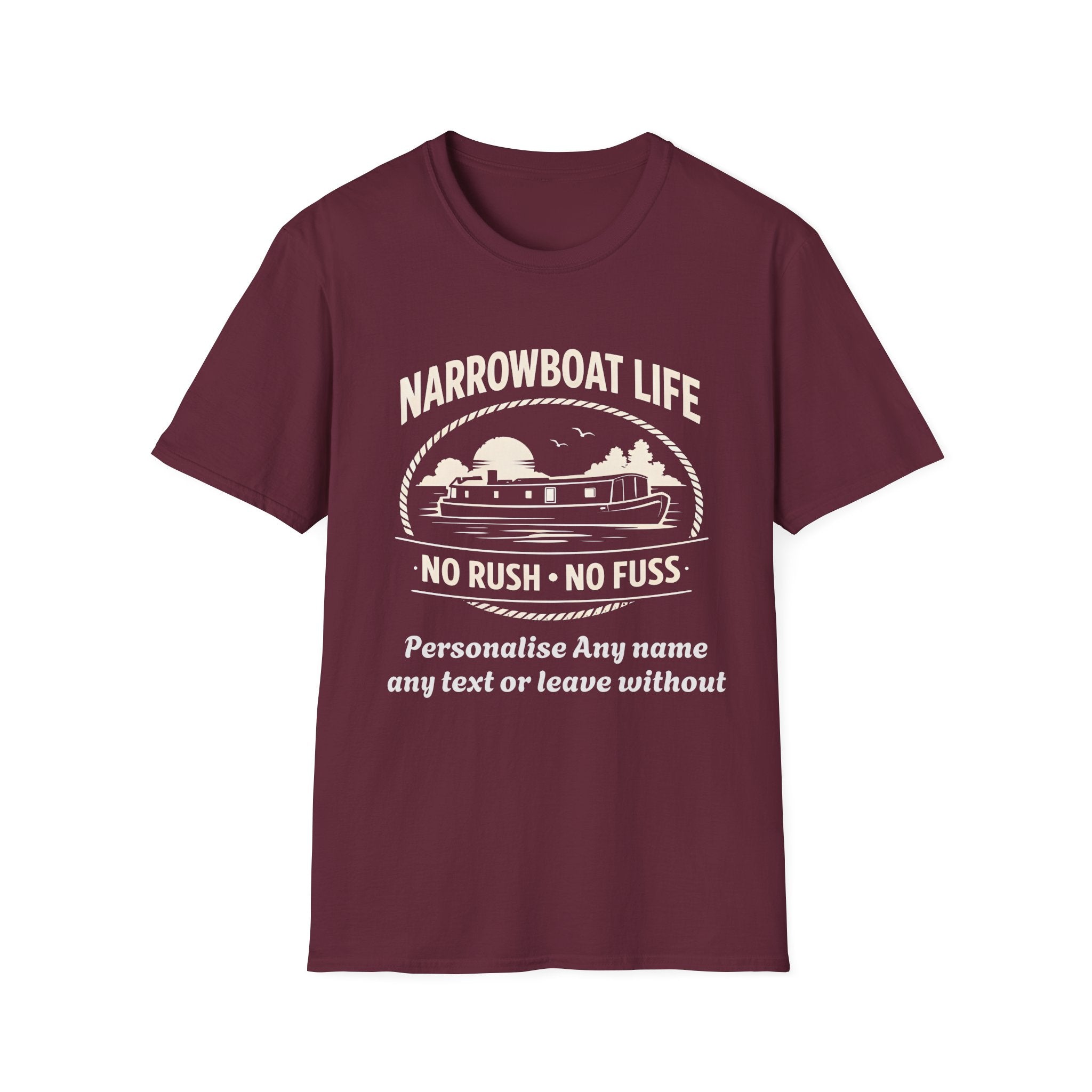 Narrowboat Life T-Shirt – 'No Rush • No Fuss' Canal Boat Tee Printify