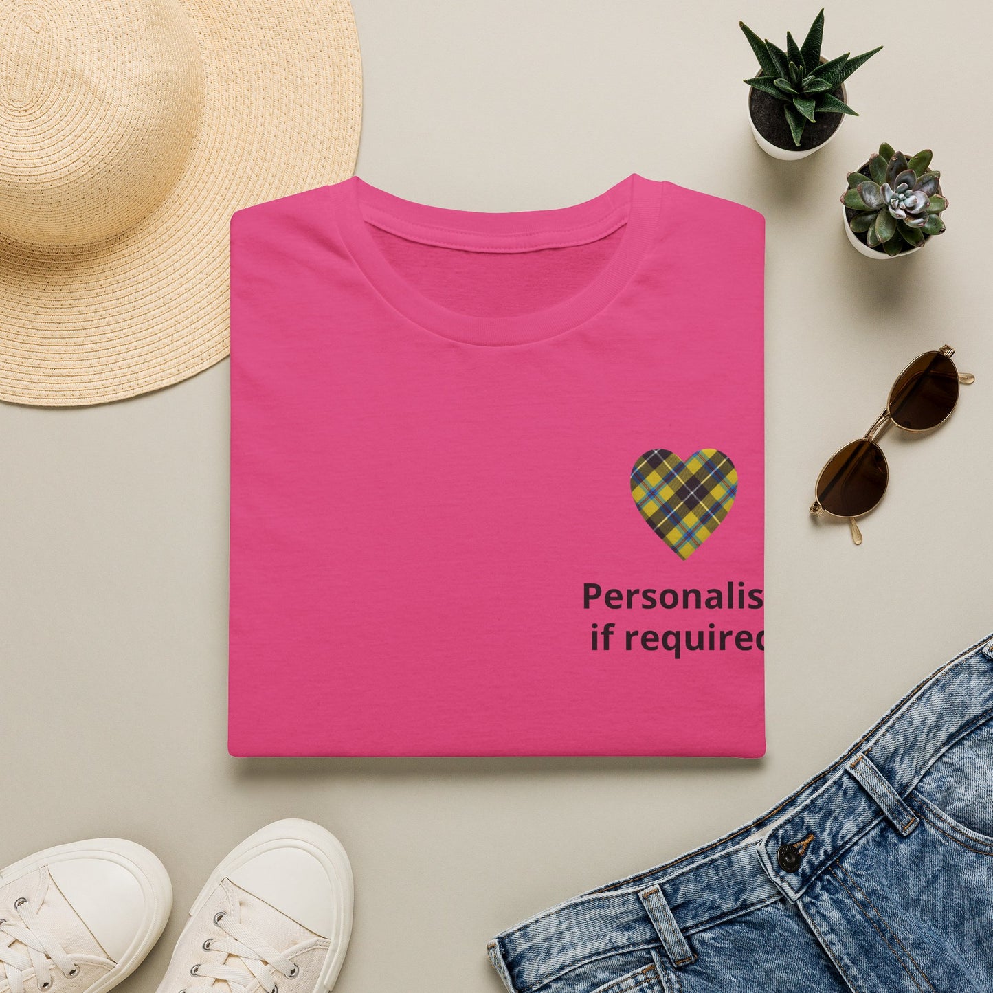 Plaid Heart T-Shirt — Personalized If Required Chest Design Printify
