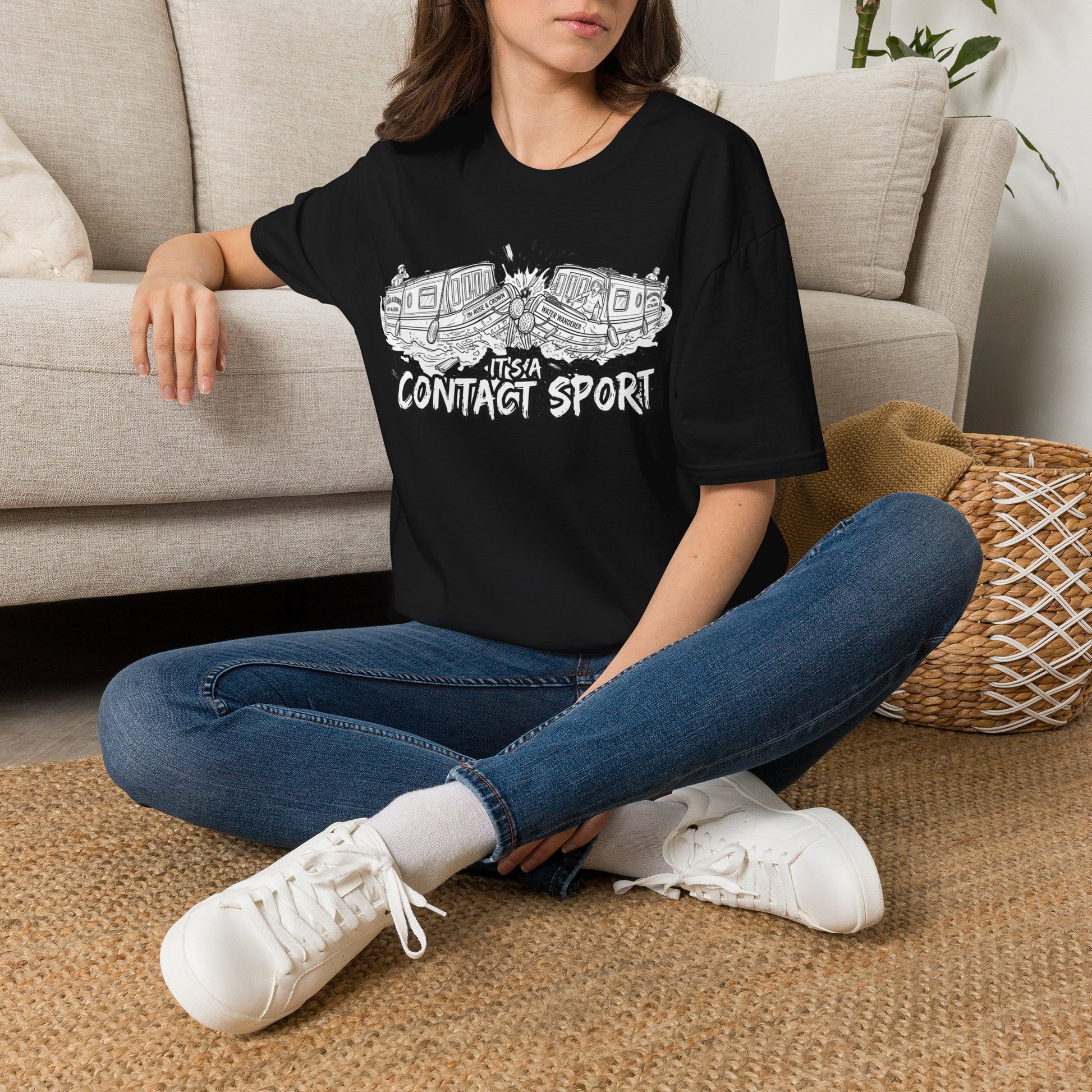 T-Shirt — "It's a Contact Sport"Canal Narrowboat Collision Graphic Tee Printify