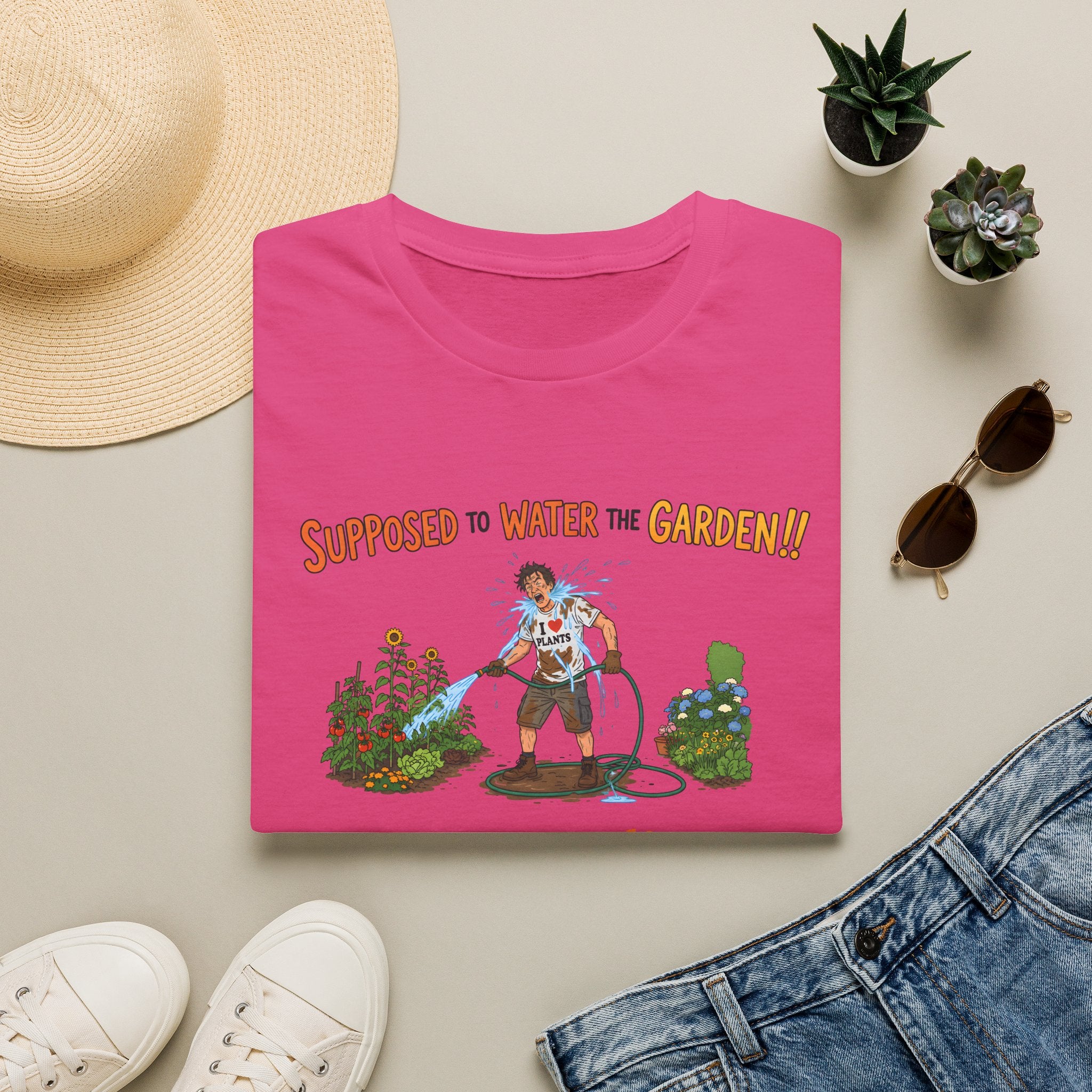 Garden Hose T‑Shirt — “Supposed to Water the Garden!!” Funny Gardener Tee -Personalise Option Printify
