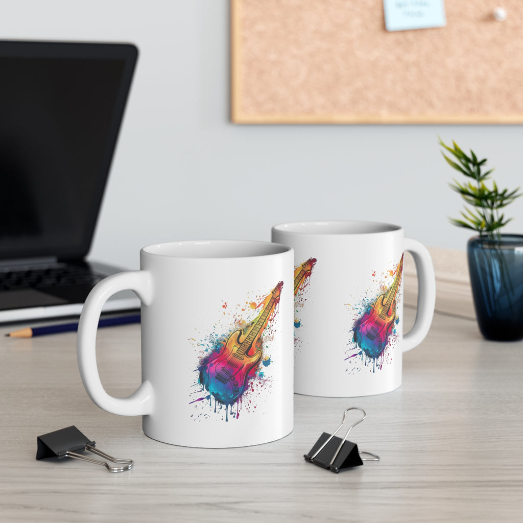 Colorful Splash Guitar Mug — Artistic Music Lover Coffee Cup Printify