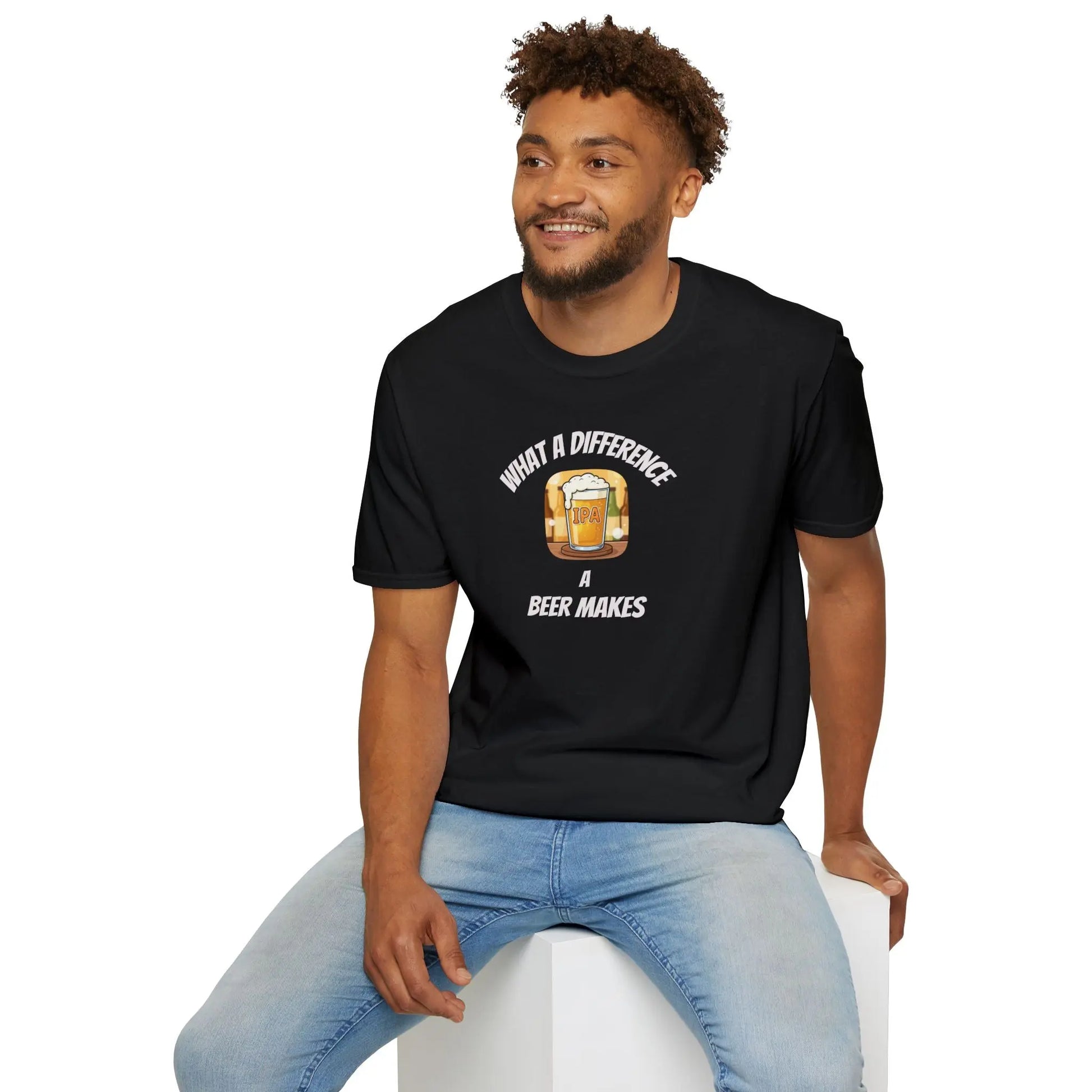 What a Difference a Beer Makes T-Shirt — Funny Beer Mug Graphic Tee for Beer Lovers Printify