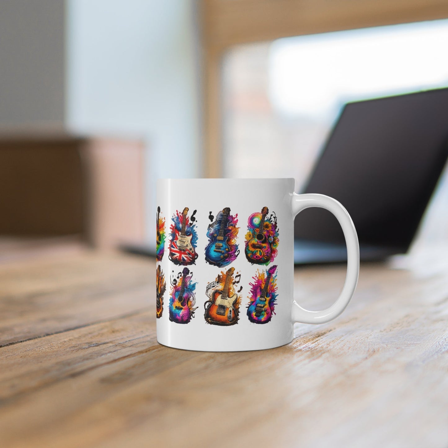 Colorful Guitar Art Ceramic Coffee Mug – Musical Instruments 11oz Printify
