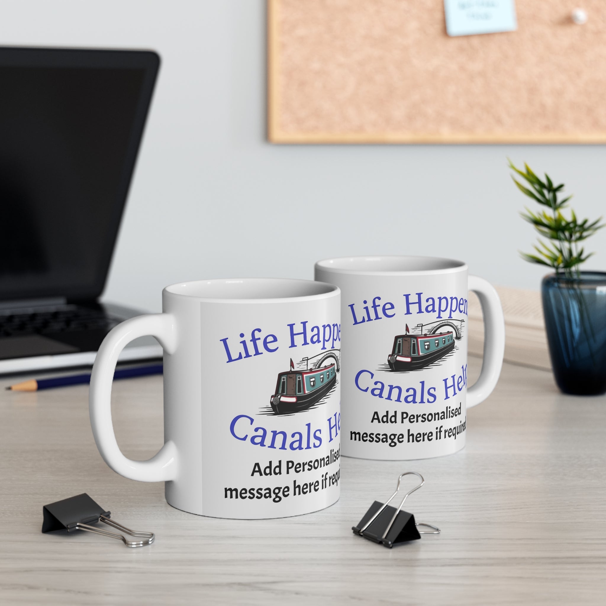 Life Happens, Canals Help – Personalised Narrowboat Coffee Mug | Custom Canal Boat Gift Printify
