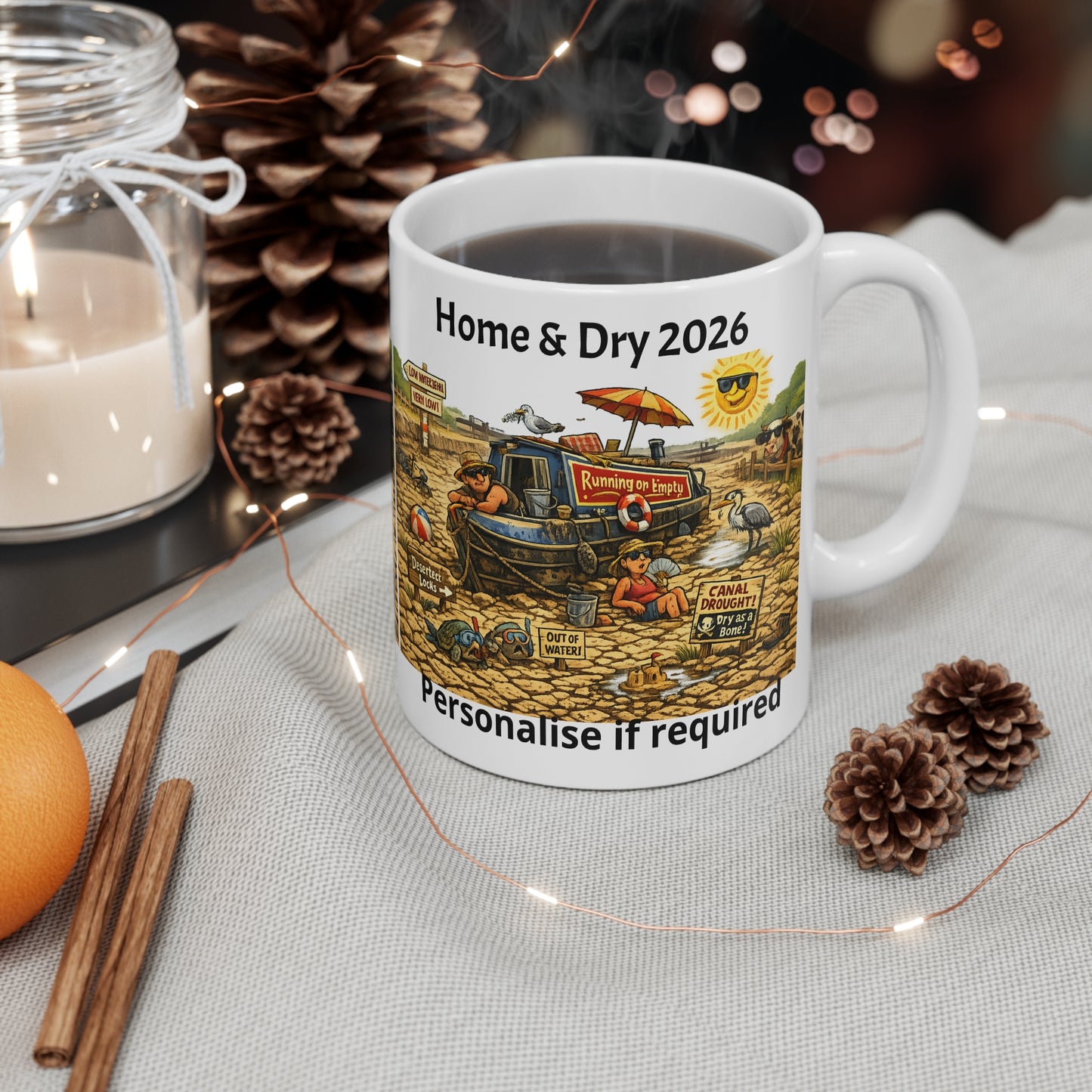 Home & Dry 2026 – Humorous UK Canal Crisis Coffee Mug Personalise Option Printify