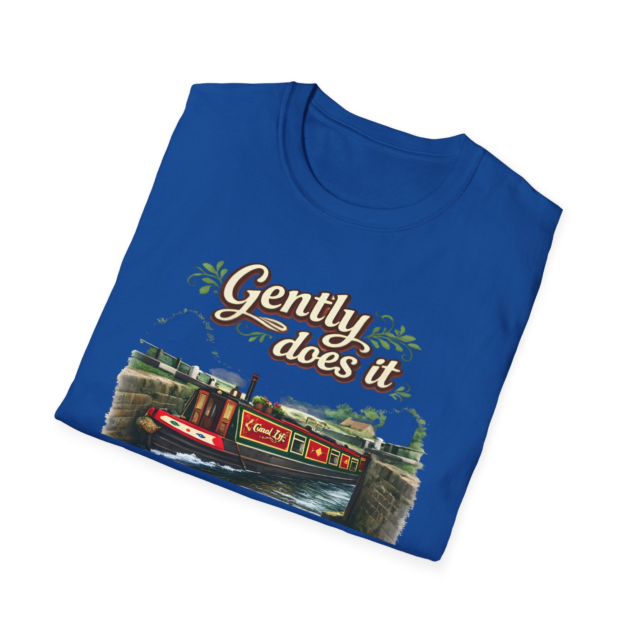 T-Shirt — "Gently Does It" Canal Boat Vintage Travel Tee Printify