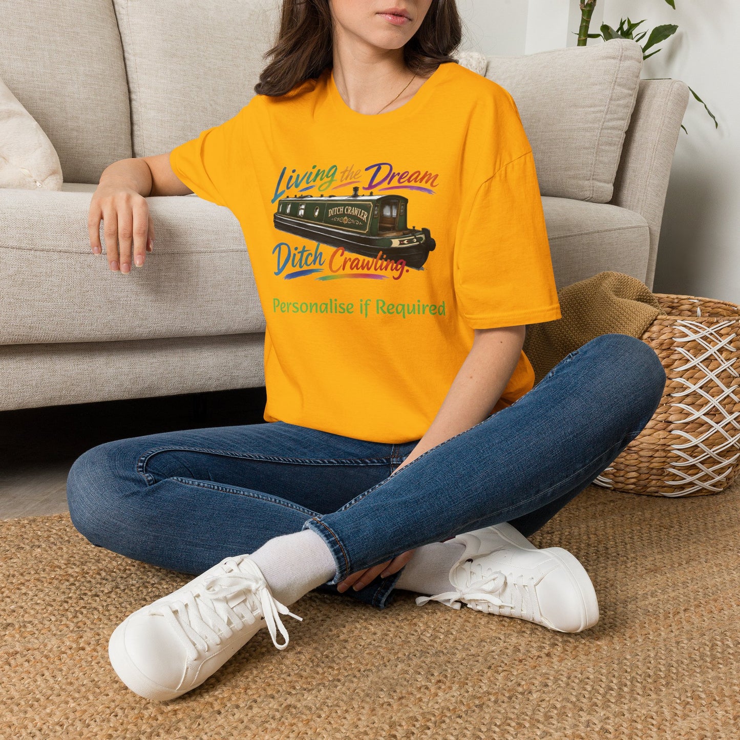Living the Dream — Ditch Crawling Narrowboat T-Shirt Personalise Option Printify