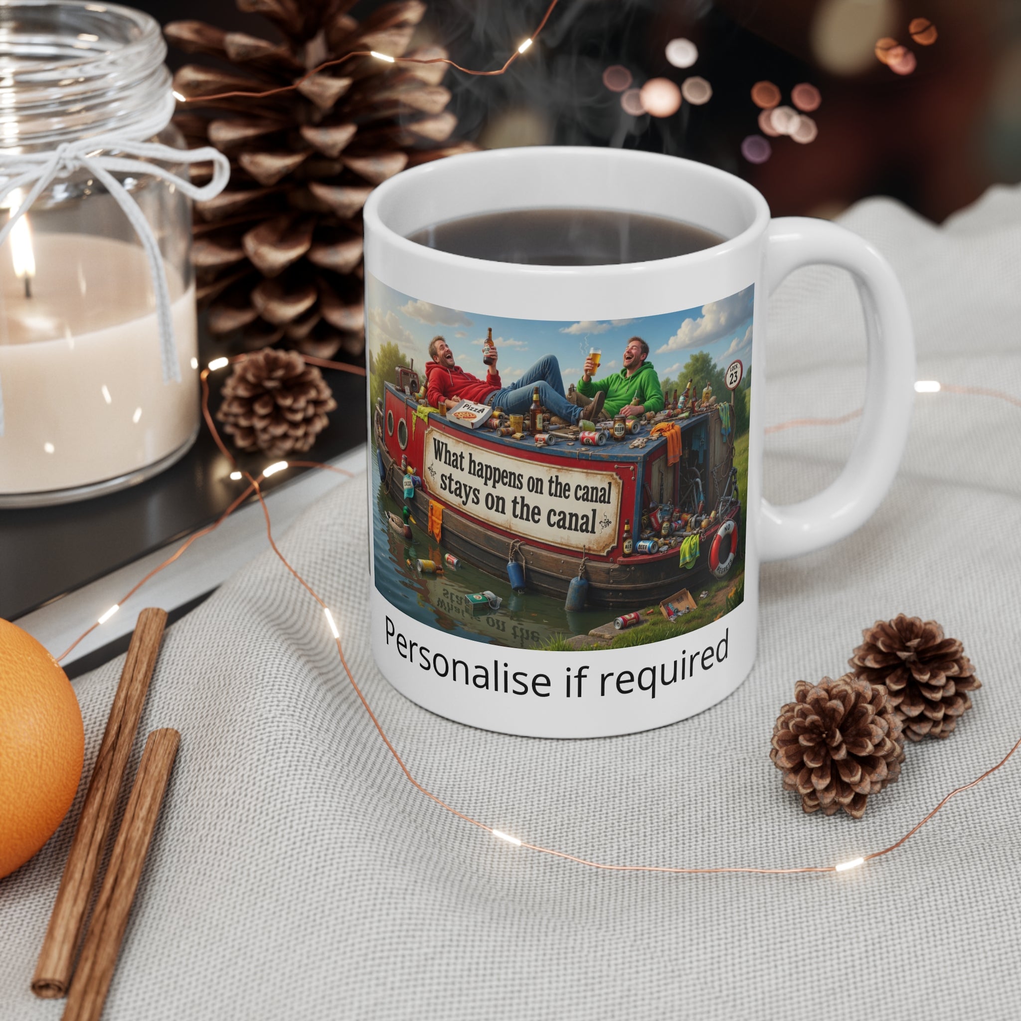 Canal Boat Mug — "What happens on the canal stays on the canal" Novelty Coffee Cup Printify