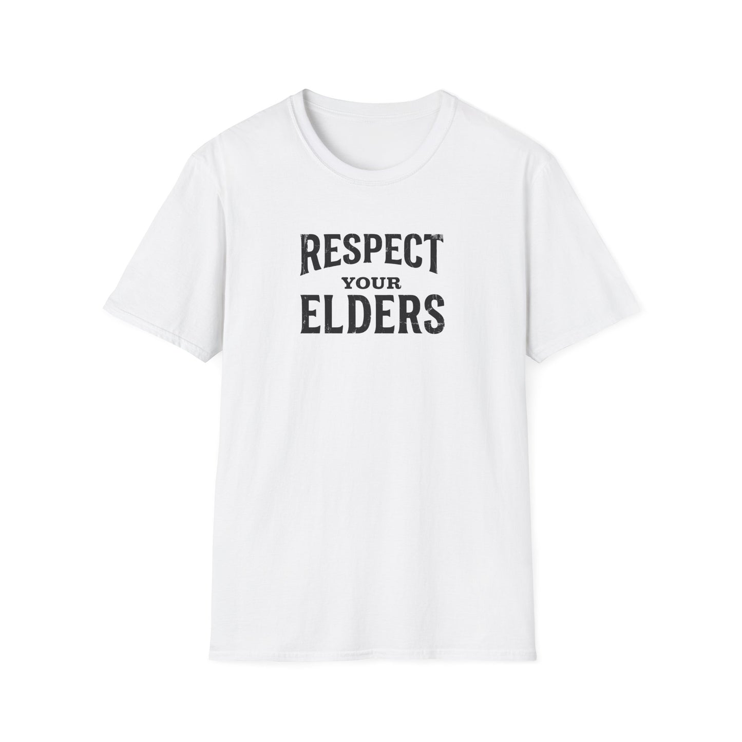 Respect Your Elders | Distressed Typography Gildan Softstyle T-Shirt | Fat Boris Store Printify