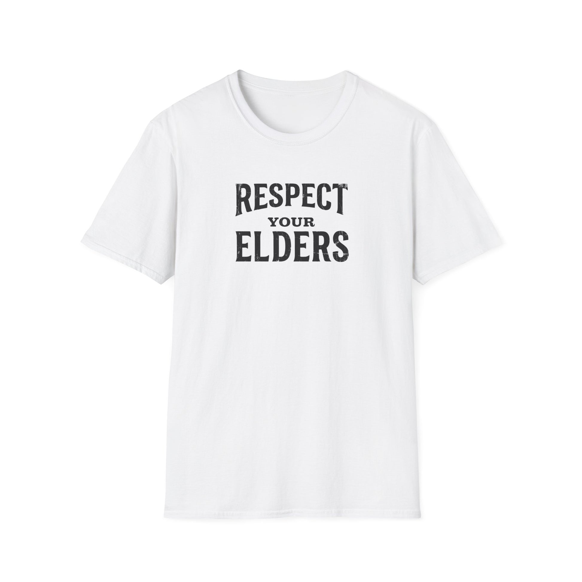 Respect Your Elders | Distressed Typography Gildan Softstyle T-Shirt | Fat Boris Store Printify