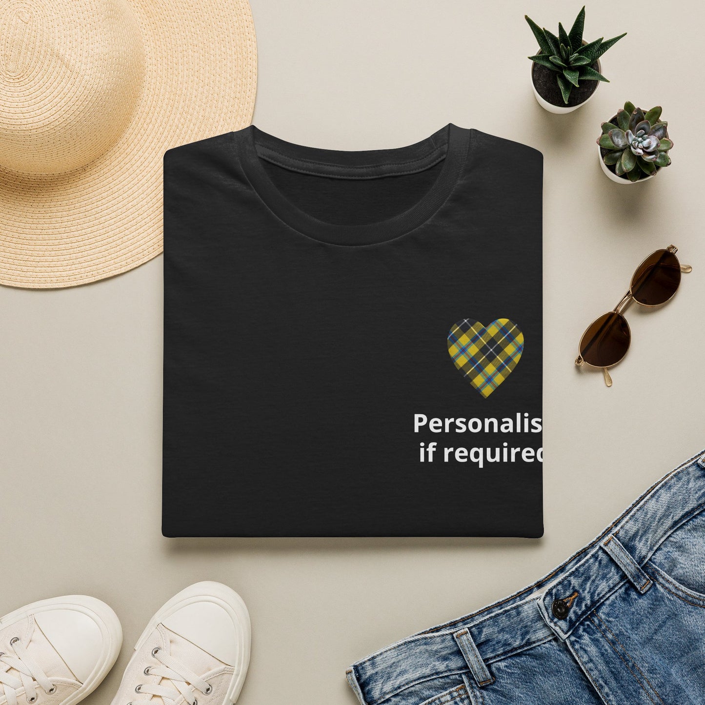 Cornish tartan heart shape graphic white t shirt with personalise option