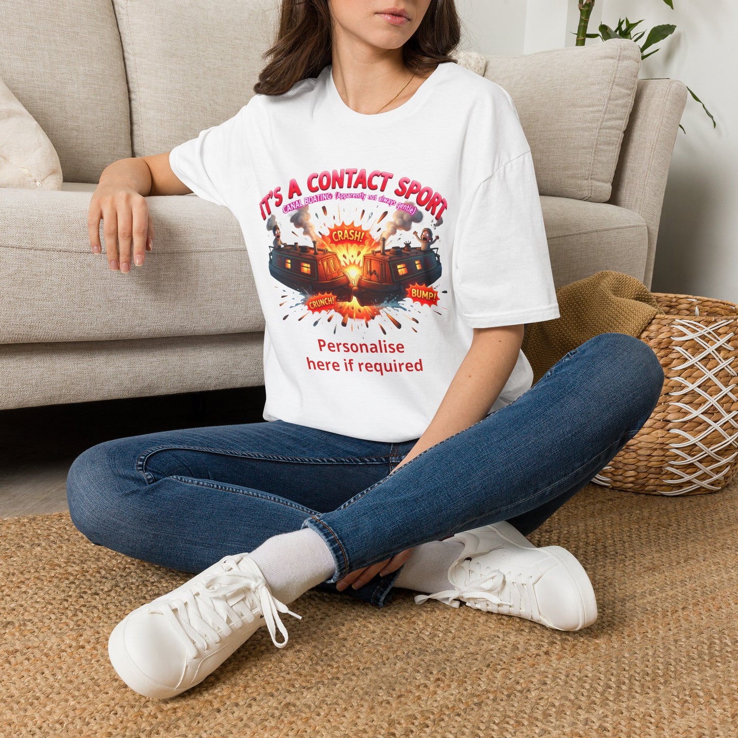 Funny Narrowboat T-Shirt | "It's A Contact Sport" Canal Boating Comic Tee | Personalised Gift Printify