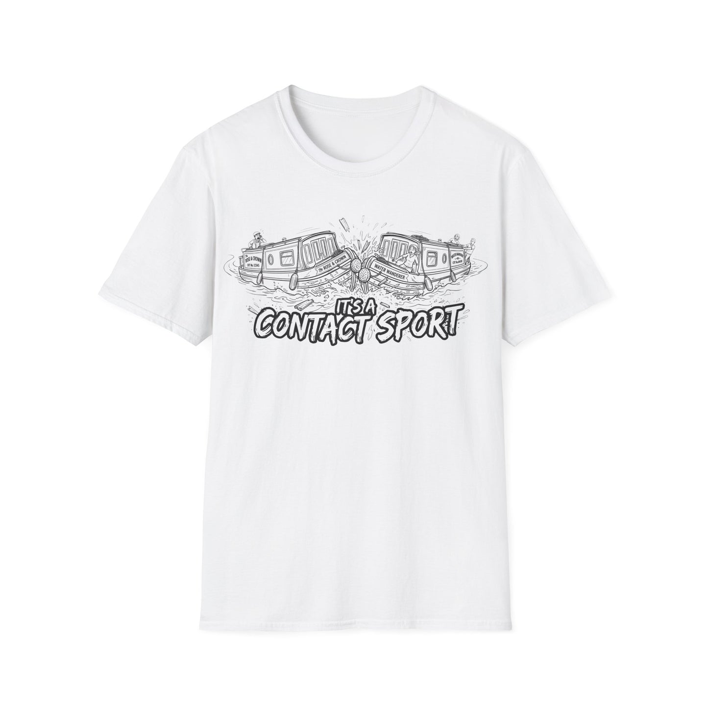 T-Shirt — "It's a Contact Sport"Canal Narrowboat Collision Graphic Tee Printify