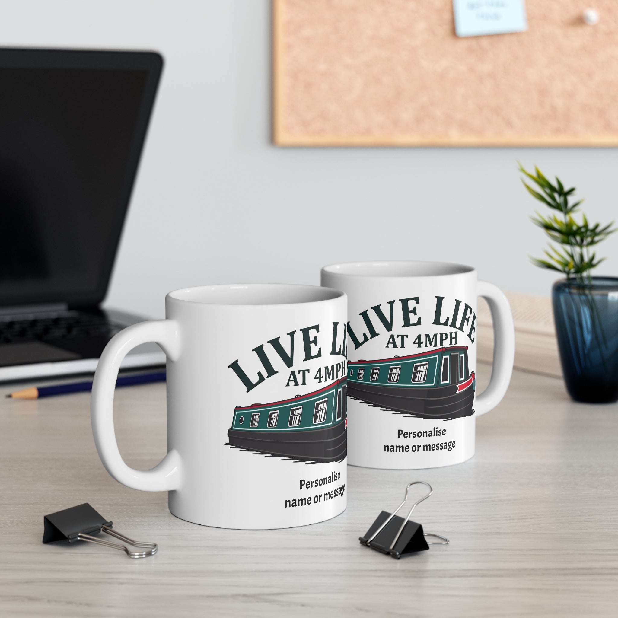 Live Life at 4MPH Canal Boat Mug — Personalised Canal Boat Gift Printify