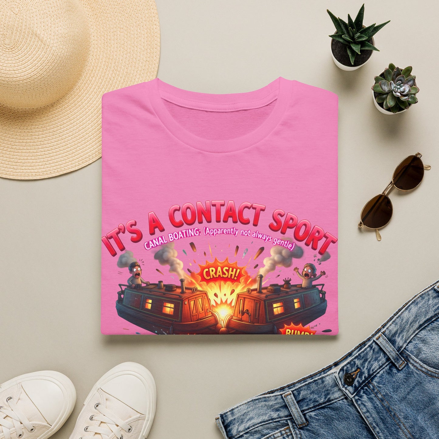 Funny Narrowboat T-Shirt | "It's A Contact Sport" Canal Boating Comic Tee | Personalised Gift Printify