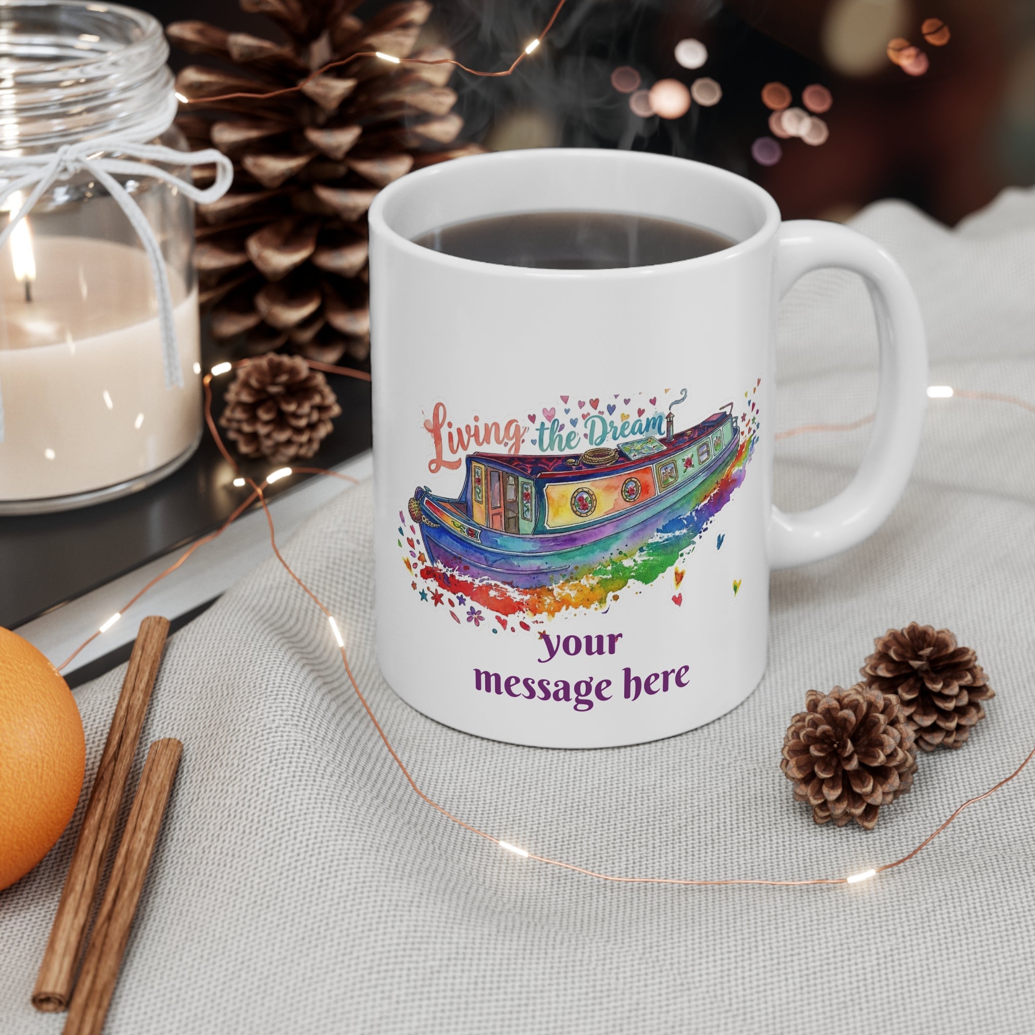 Personalised Living the Dream Narrowboat Coffee Mug - Custom Canal Boat Gift 