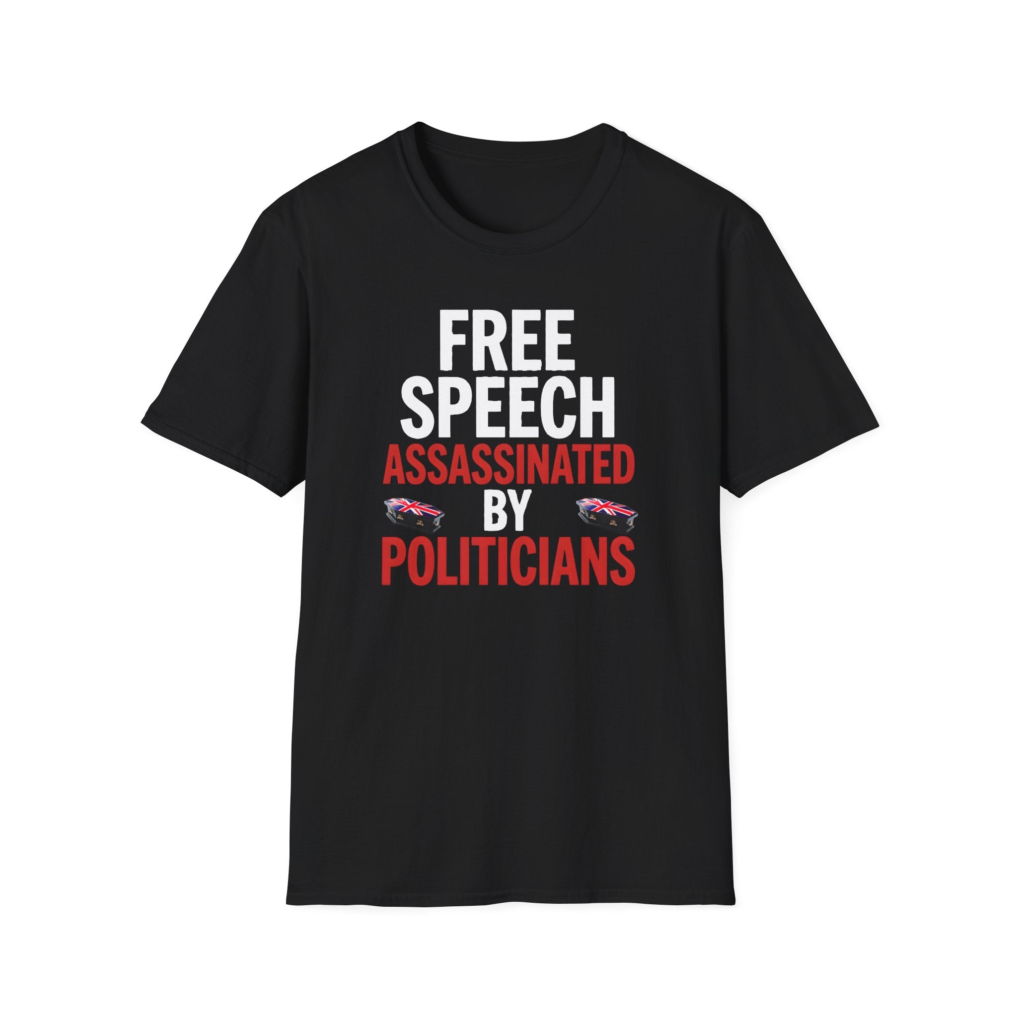 T-Shirt — "Free Speech Assassinated by Politicians" Protest Tee Printify