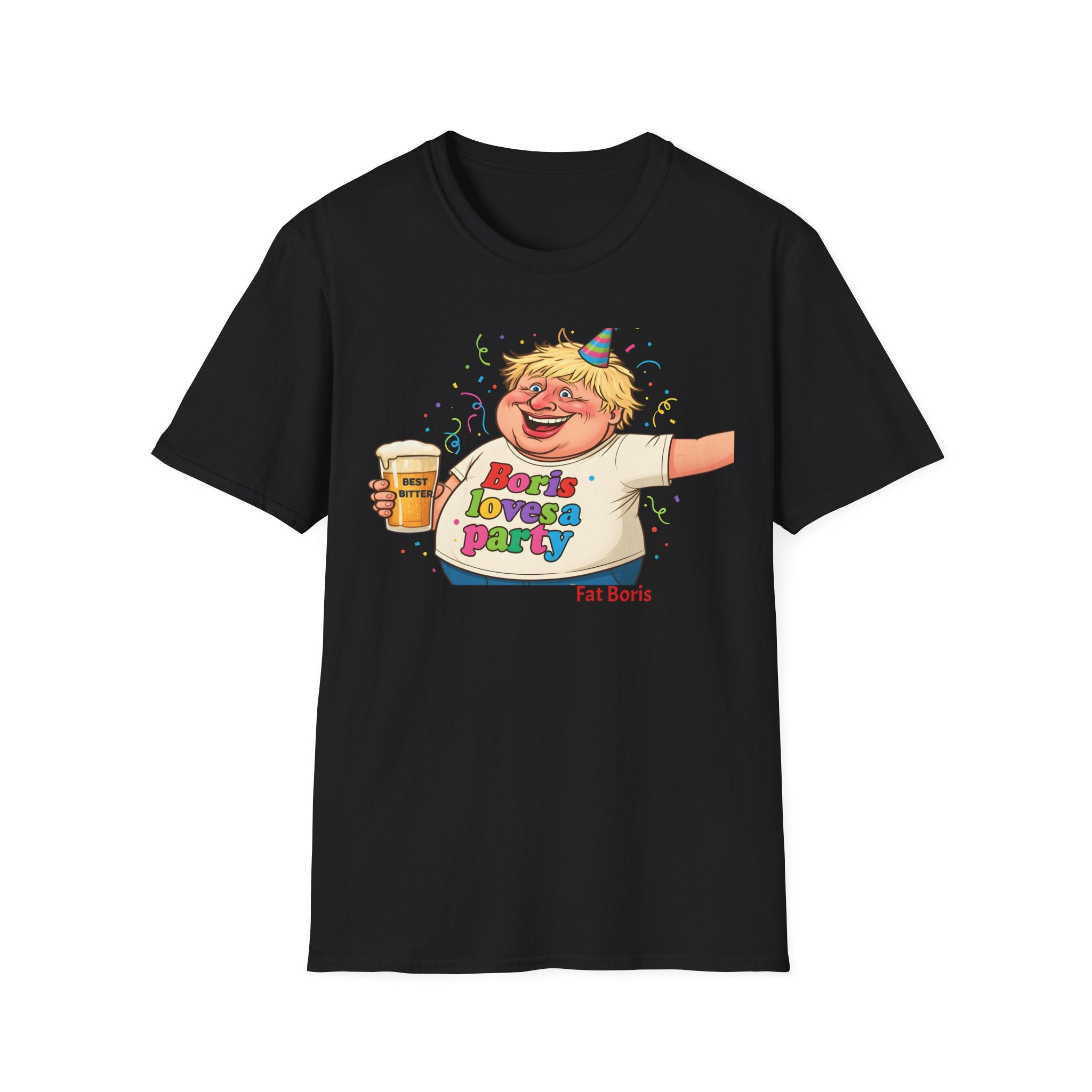 Fat Boris "Boris Loves A Party" T-Shirt uk  Boris Johnson political Satire