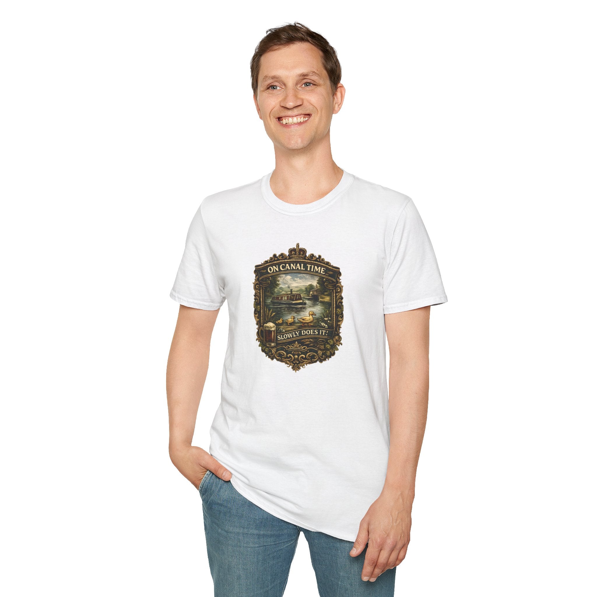 Canal Time Vintage Graphic T-Shirt — 'On Canal Time' Scenic Emblem