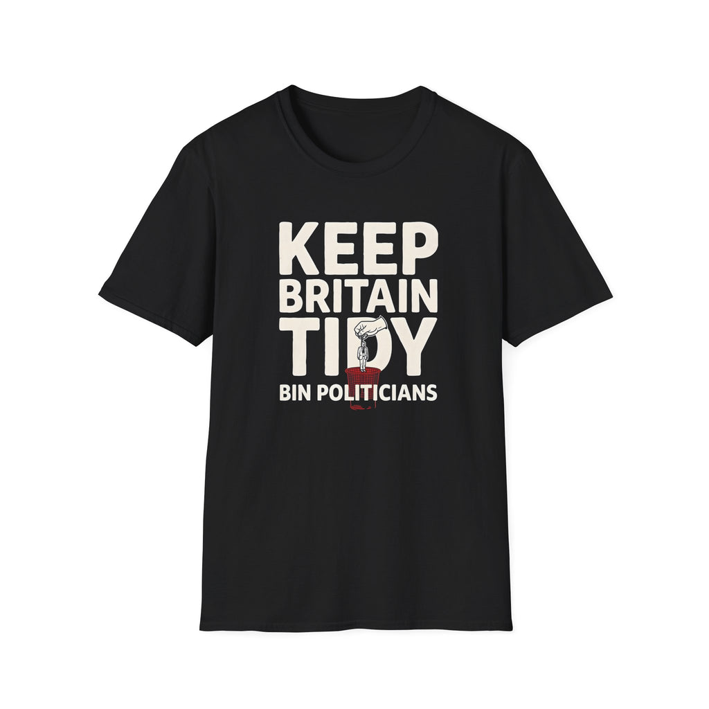 Keep Britain Tidy Bin Politicians T-Shirt | Funny Political Satire Tee | Anti-Politician Gift | Boris Johnson Meme Shirt | UK Politics Humor Printify