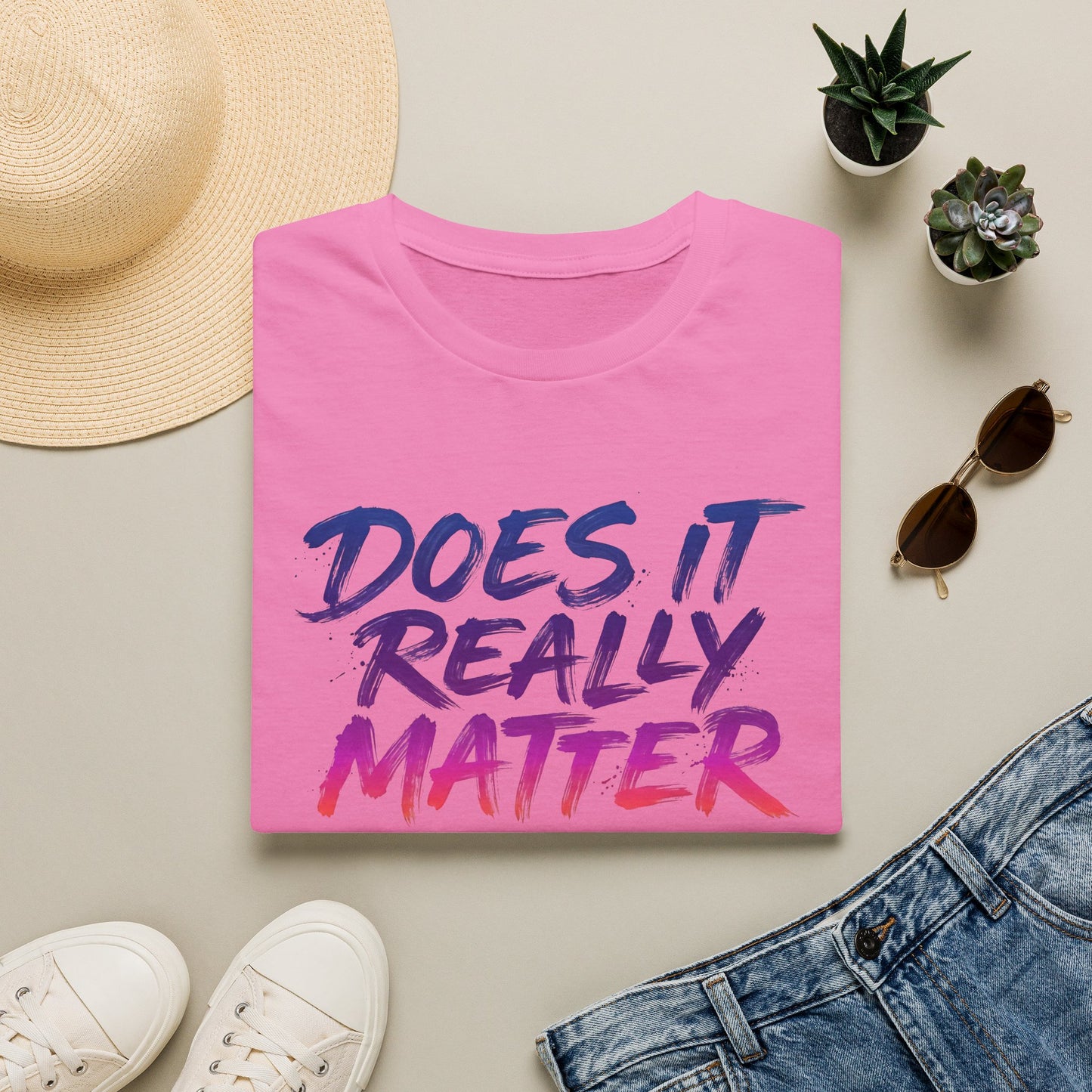 Does It Really Matter T-Shirt — Casual Graphic Tee with Gradient Brush Lettering Printify