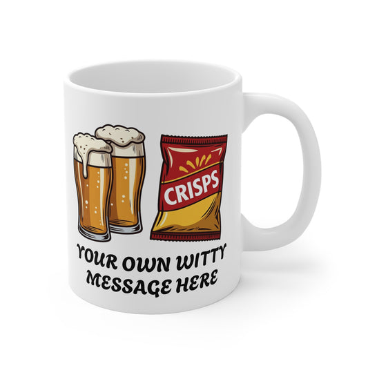 Custom Personalised  Two Pints of Lager and a Packet of Crisps Mug - Funny British TV Show Gift 
