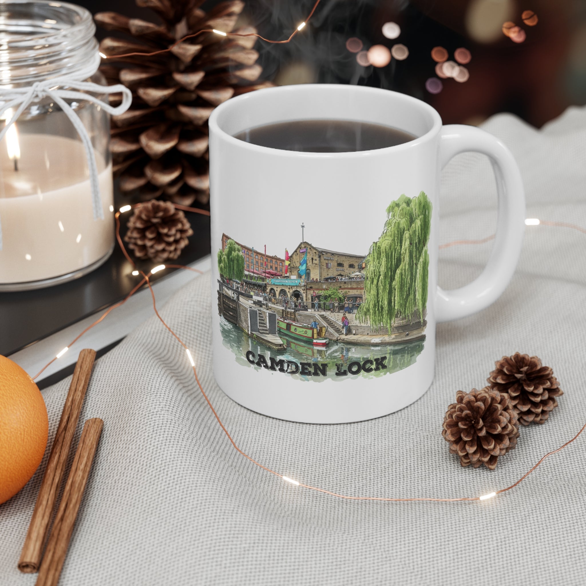 Camden Lock London Illustrated Mug — Scenic Canal Souvenir 11oz