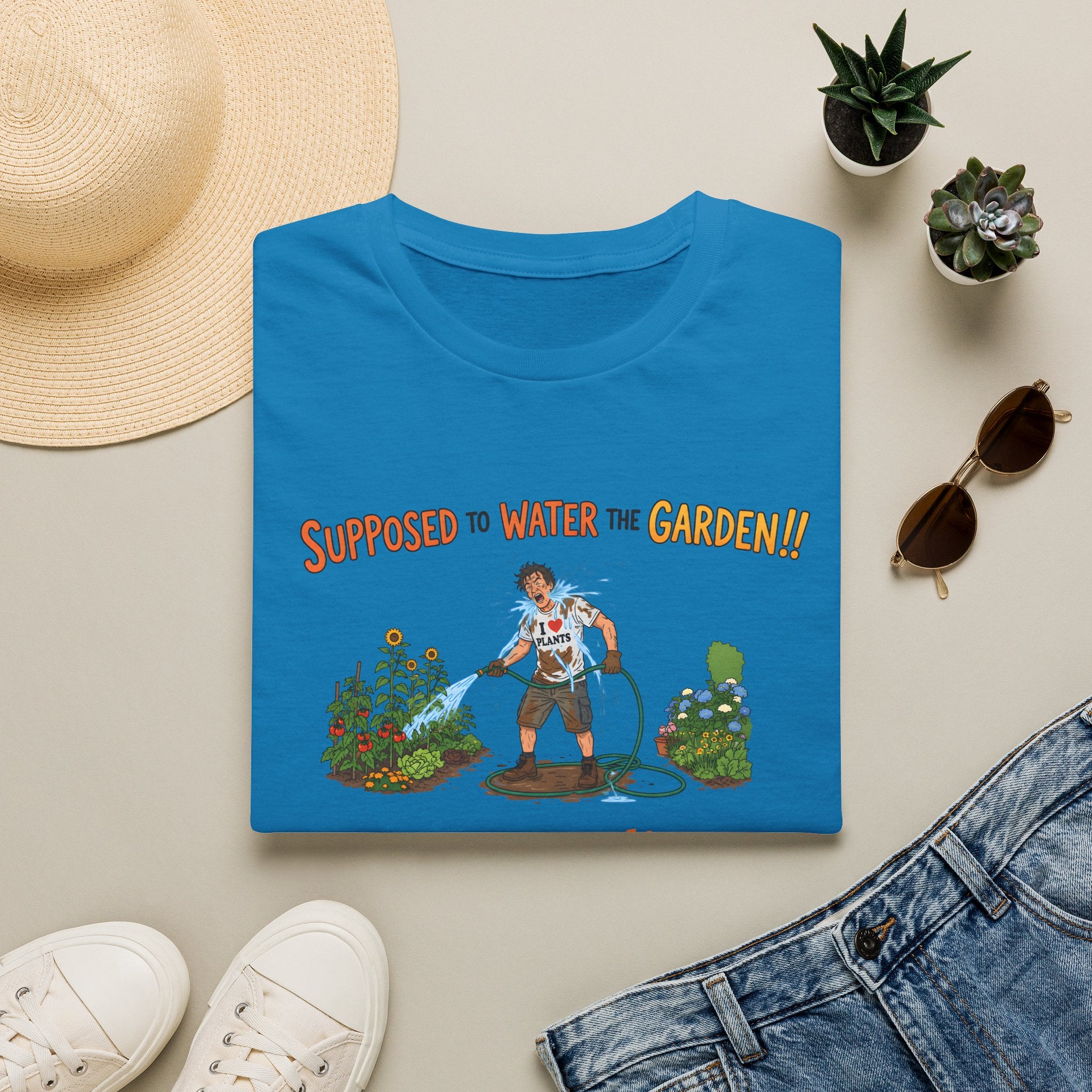 Garden Hose T‑Shirt — “Supposed to Water the Garden!!” Funny Gardener Tee -Personalise Option Printify