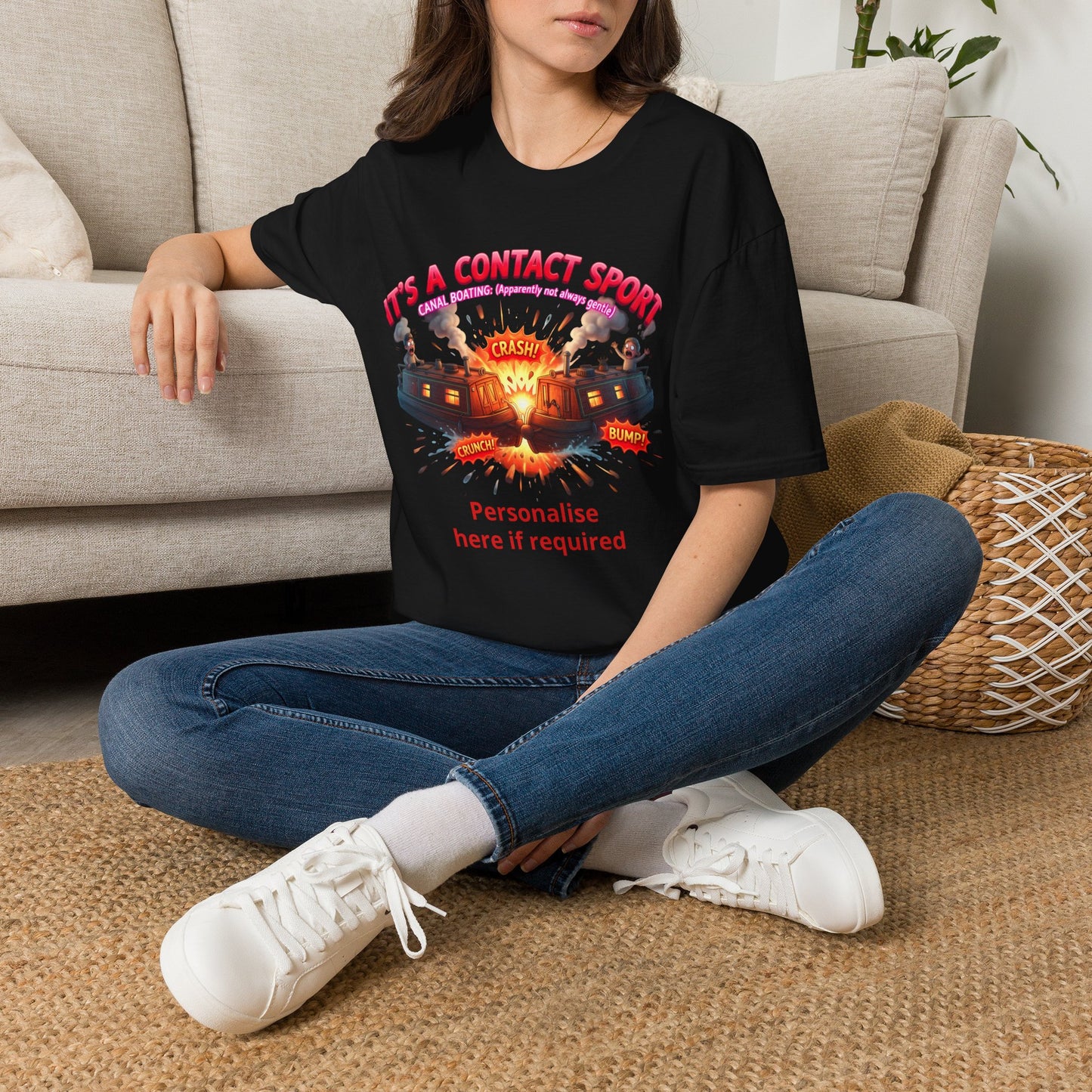 Funny Narrowboat T-Shirt | "It's A Contact Sport" Canal Boating Comic Tee | Personalised Gift Printify