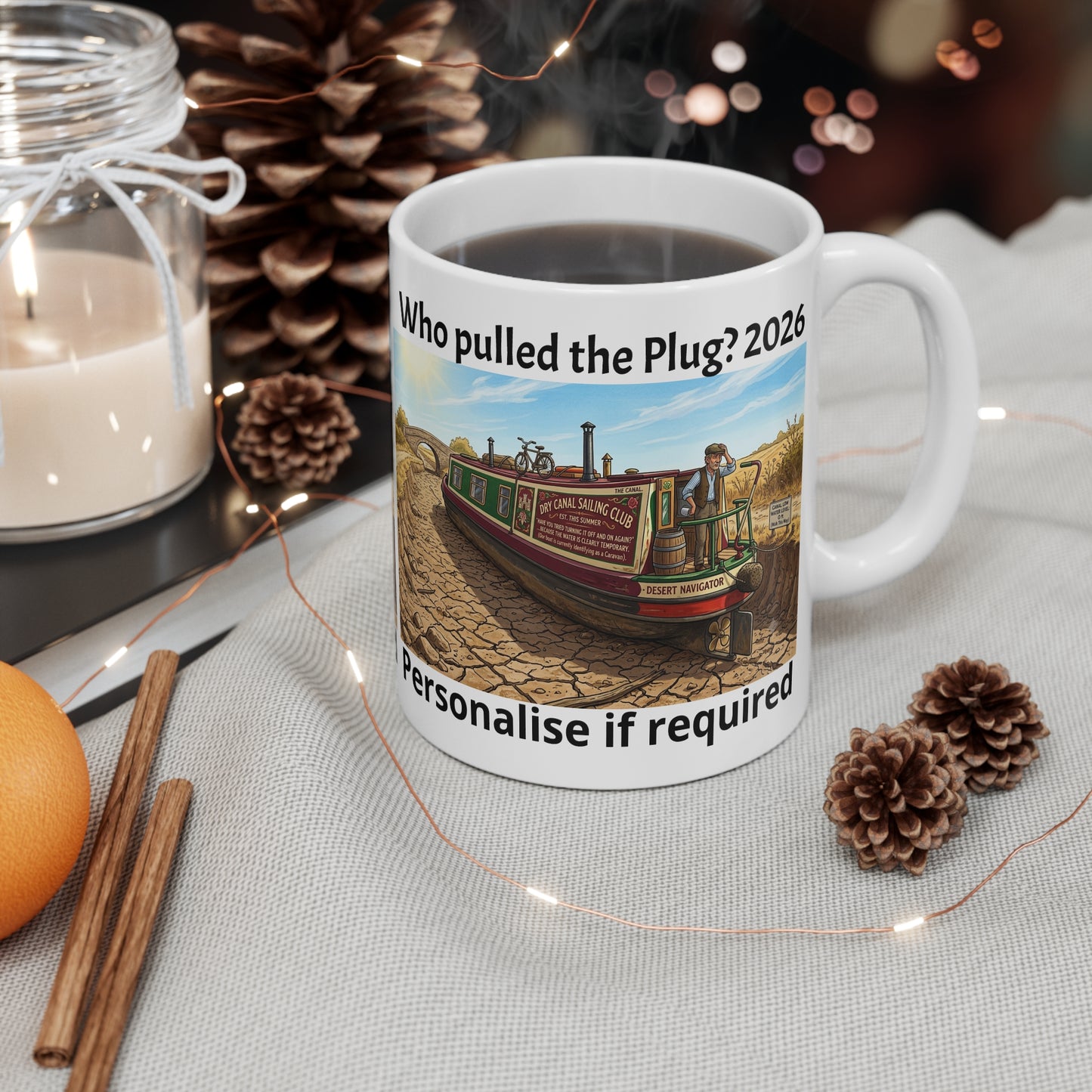 Personalised "Who Pulled the Plug? 2026" Funny Canal Narrowboat Mug | Printify
