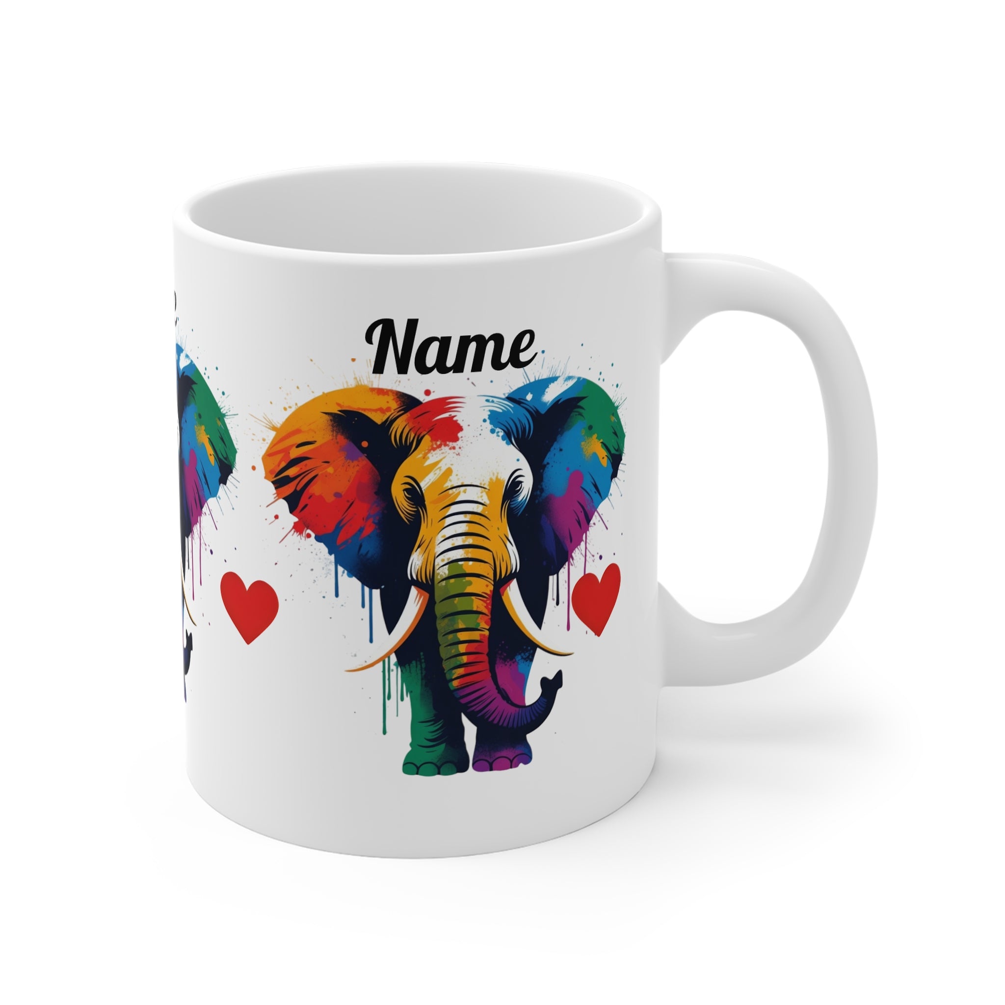 Personalised Colourful Elephant Mug — Custom Name Rainbow Elephant Coffee Cup 