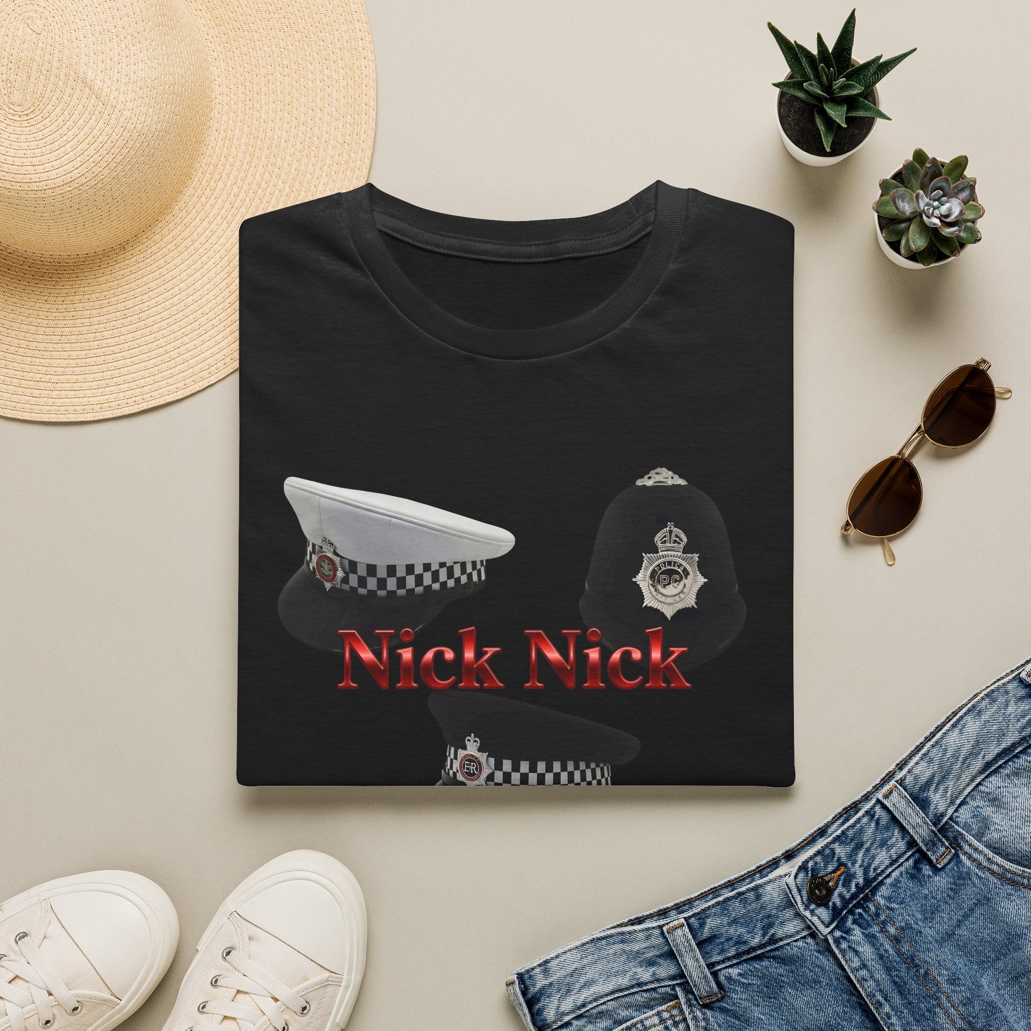 Nick Nick Police Hats T-Shirt – Hilarious UK Bobby & Peaked Cap Desig Printify
