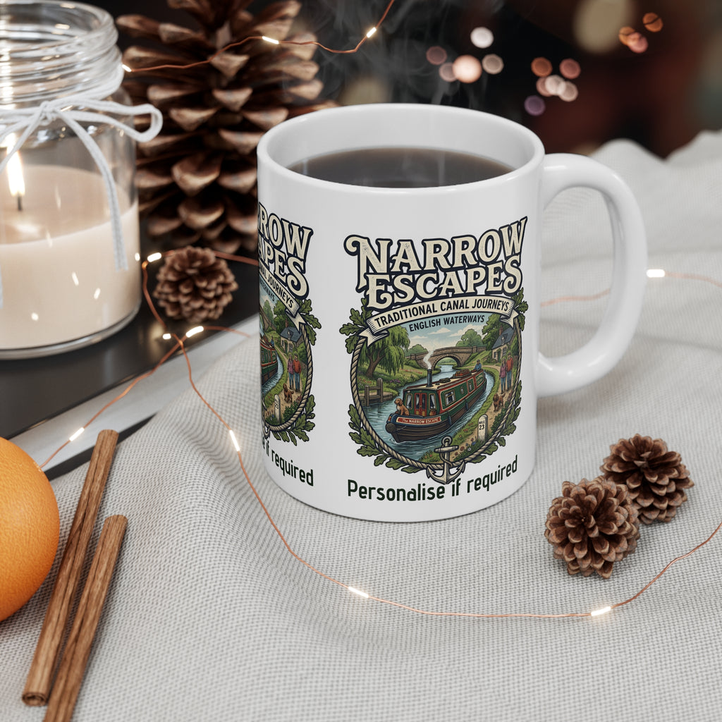 Narrow Escapes Canal Boat Mug — Traditional English Waterways Coffee Cup Printify