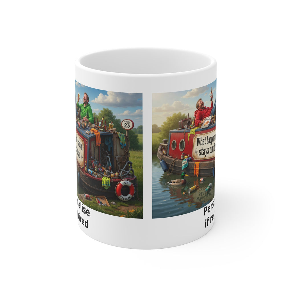 Canal Boat Mug — "What happens on the canal stays on the canal" Novelty Coffee Cup Printify