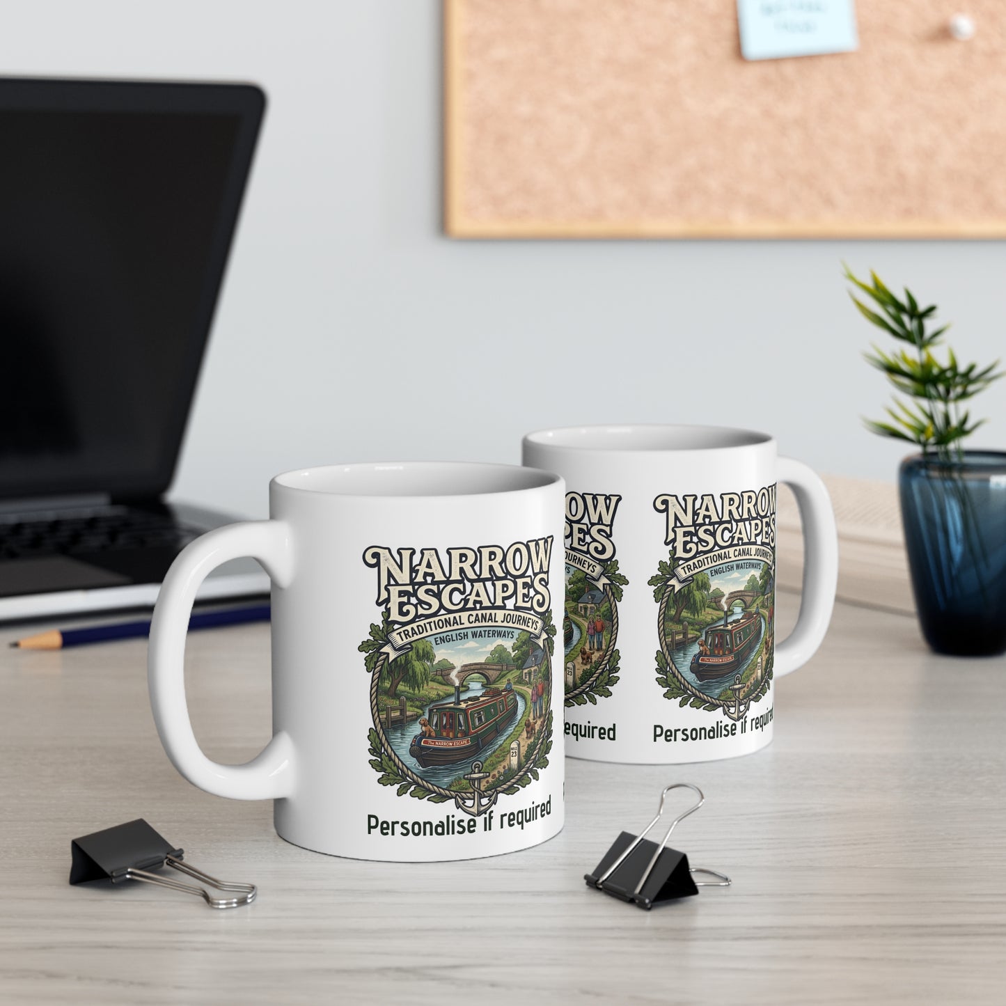 Narrow Escapes Canal Boat Mug — Traditional English Waterways Coffee Cup Printify