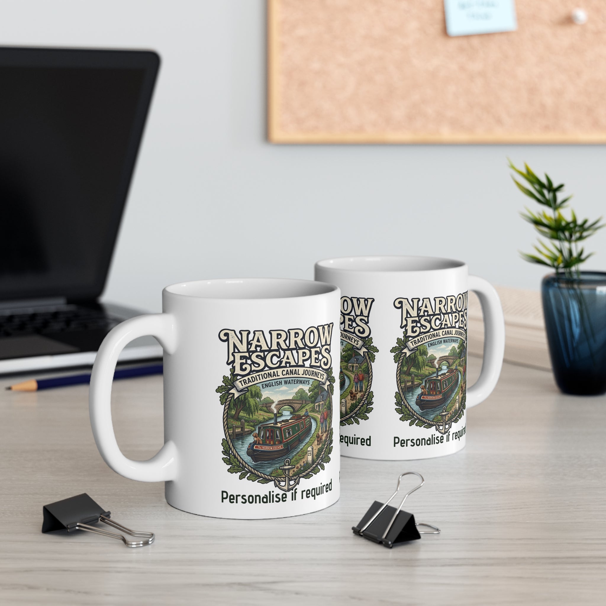 Narrow Escapes Canal Boat Mug — Traditional English Waterways Coffee Cup Printify