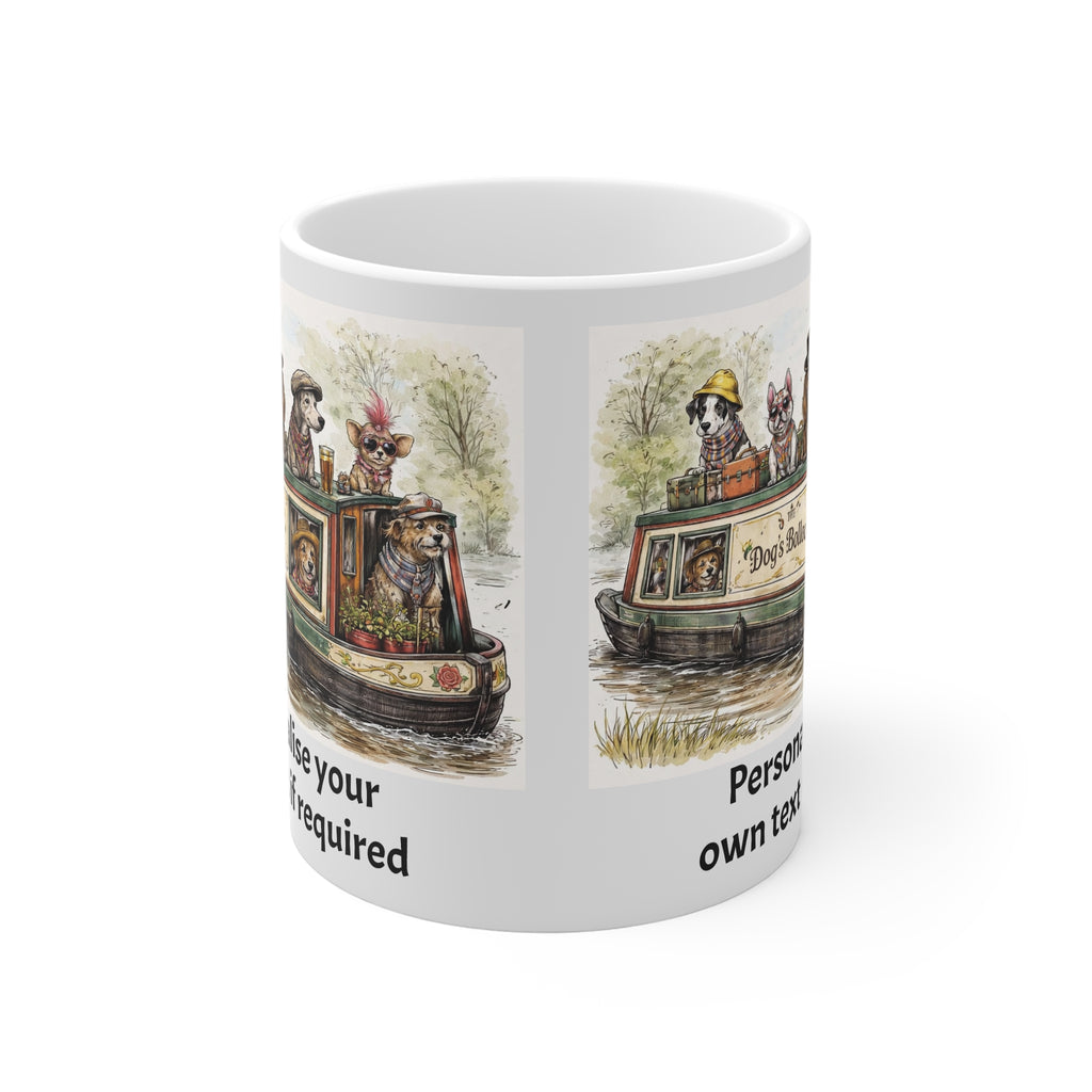 Personalise A Day on the Canal with Friends – Narrowboat “The Dog’s Bollocks” Mug | Eccentric Dogs Canal Art