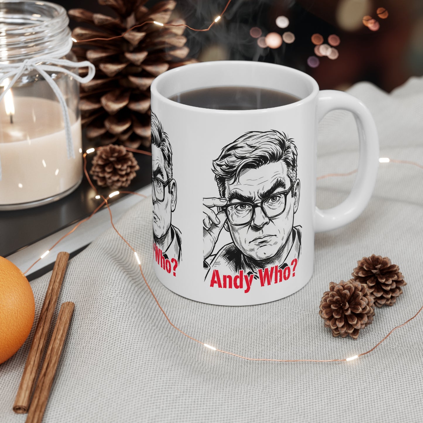 Andy Who? Political Satire Coffee Mug - Andy Burnham Caricature Funny Gift for UK Politics Fans, Manchester Mayor Mug Printify