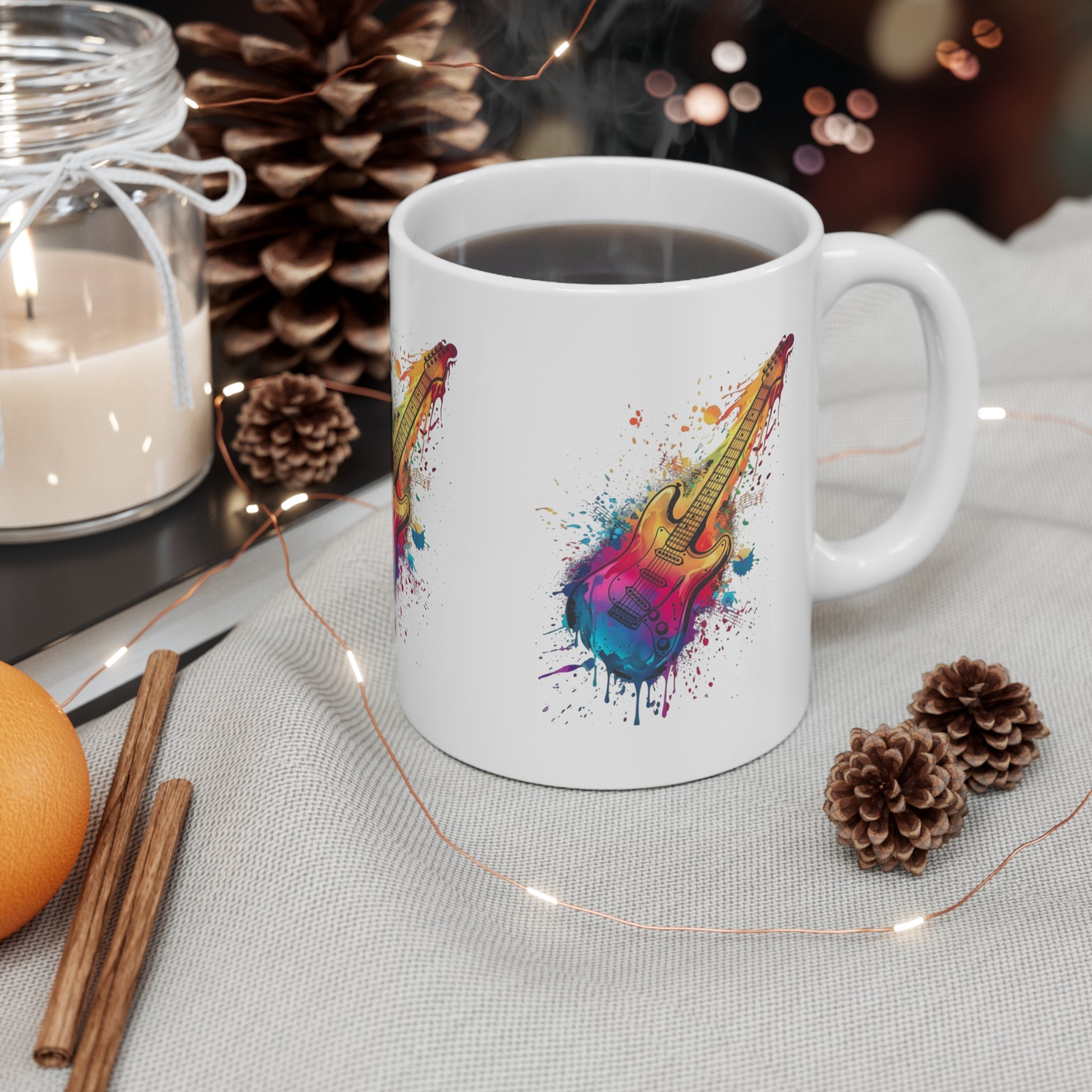 Colorful Splash Guitar Mug — Artistic Music Lover Coffee Cup Printify