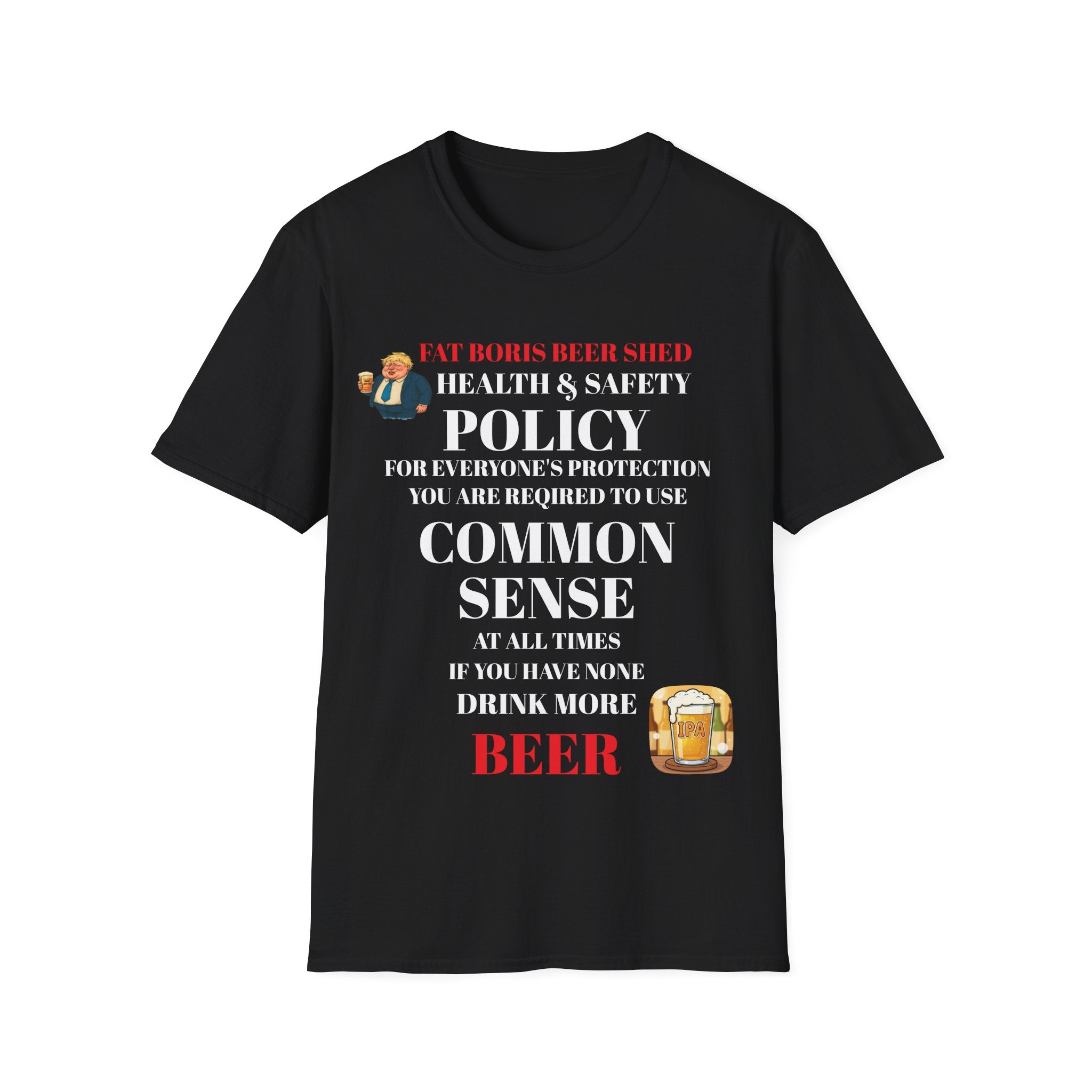 Black t shirt health and safety drink more beer funny graphic 