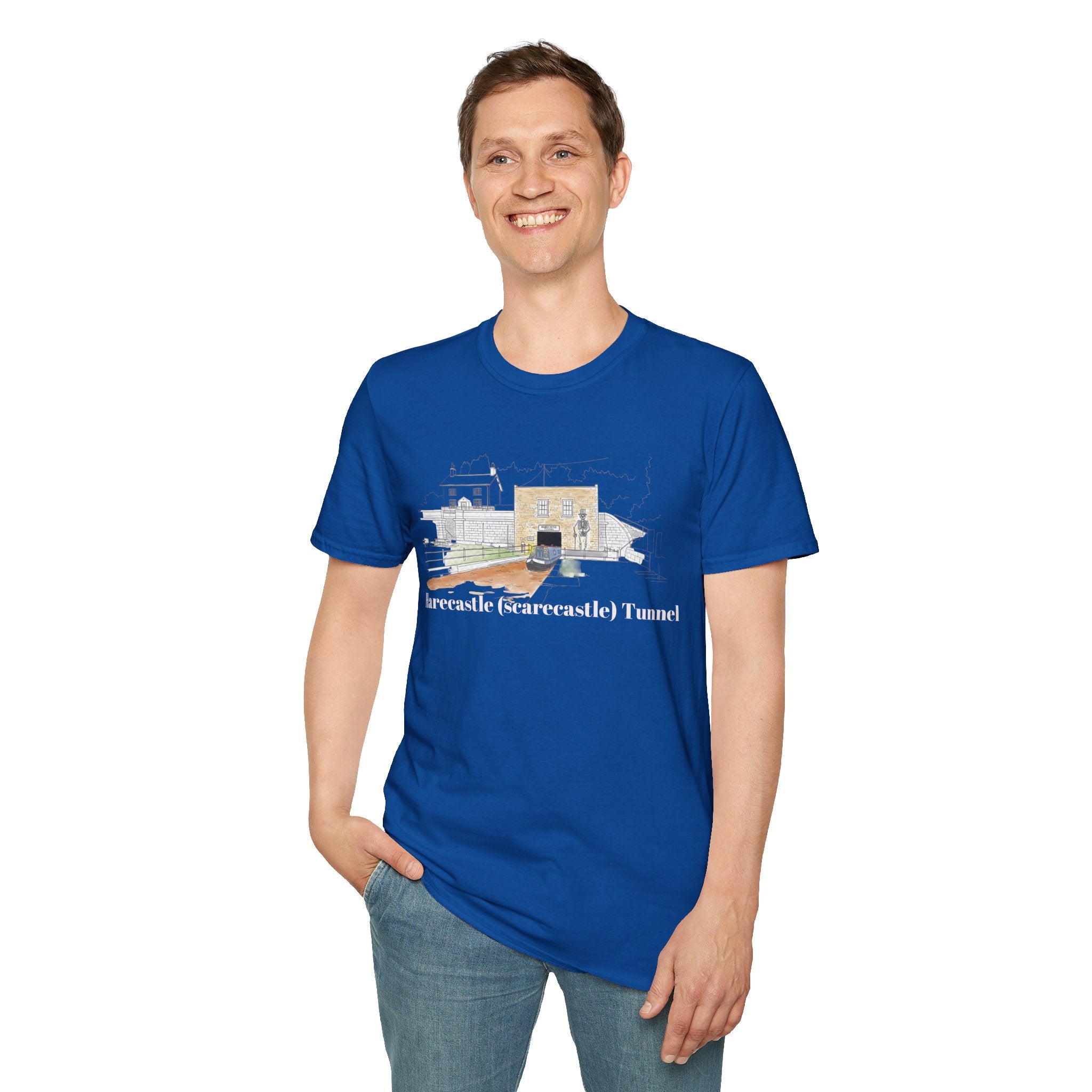Harecastle  (Scarecastle) Tunnel illustration T-Shirt — Vintage canal narrowboat Tee Printify