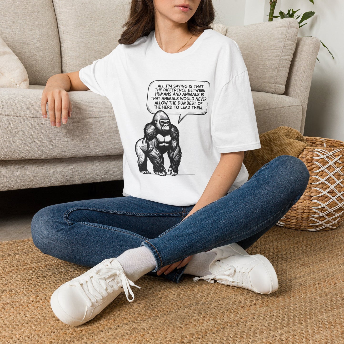 Political Satire Gorilla T-Shirt - "Dumbest of the Herd" Funny Quote Tee | Gildan Softstyle Unisex Shirt Printify