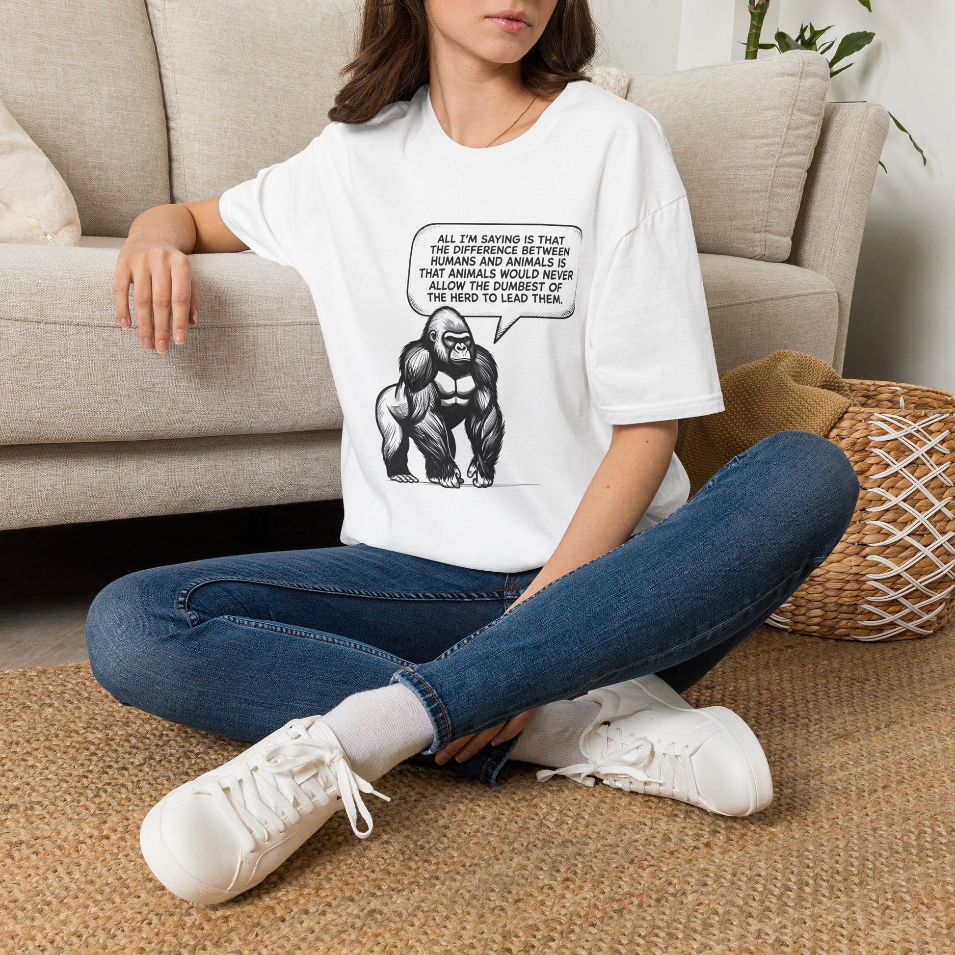 Political Satire Gorilla T-Shirt - "Dumbest of the Herd" Funny Quote Tee | Gildan Softstyle Unisex Shirt Printify