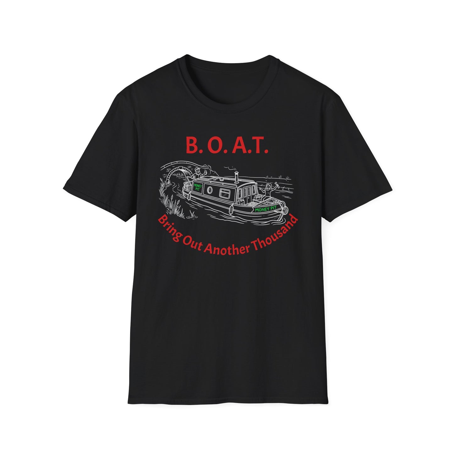 Canal Narrow Boat Sketch T-Shirt — B.O.A.T. (Bring Out Another Thousand) Novelty Tee Printify