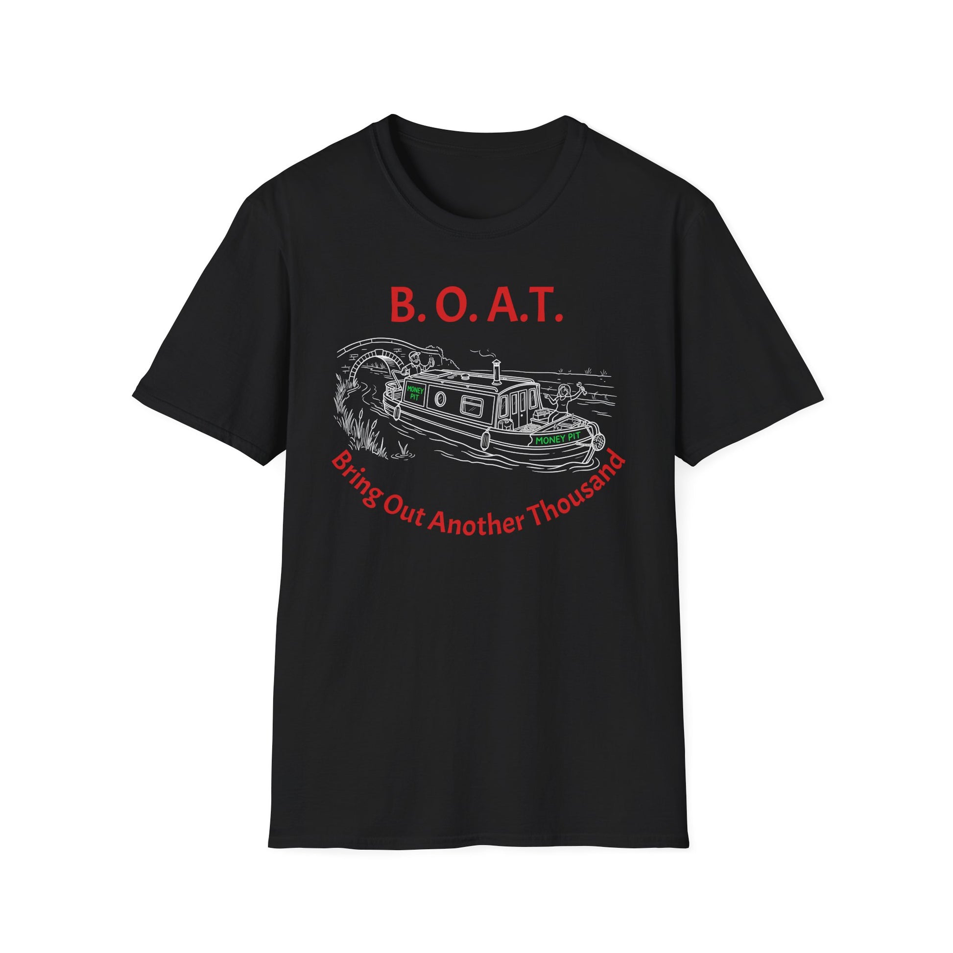 Canal Narrow Boat Sketch T-Shirt — B.O.A.T. (Bring Out Another Thousand) Novelty Tee Printify